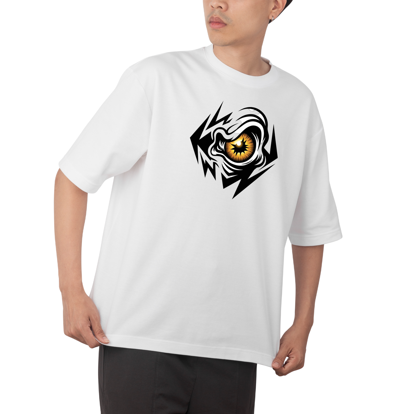 Shock eye- Round Neck Drop Shoulder Graphic Printed Oversized Cotton T-shirt