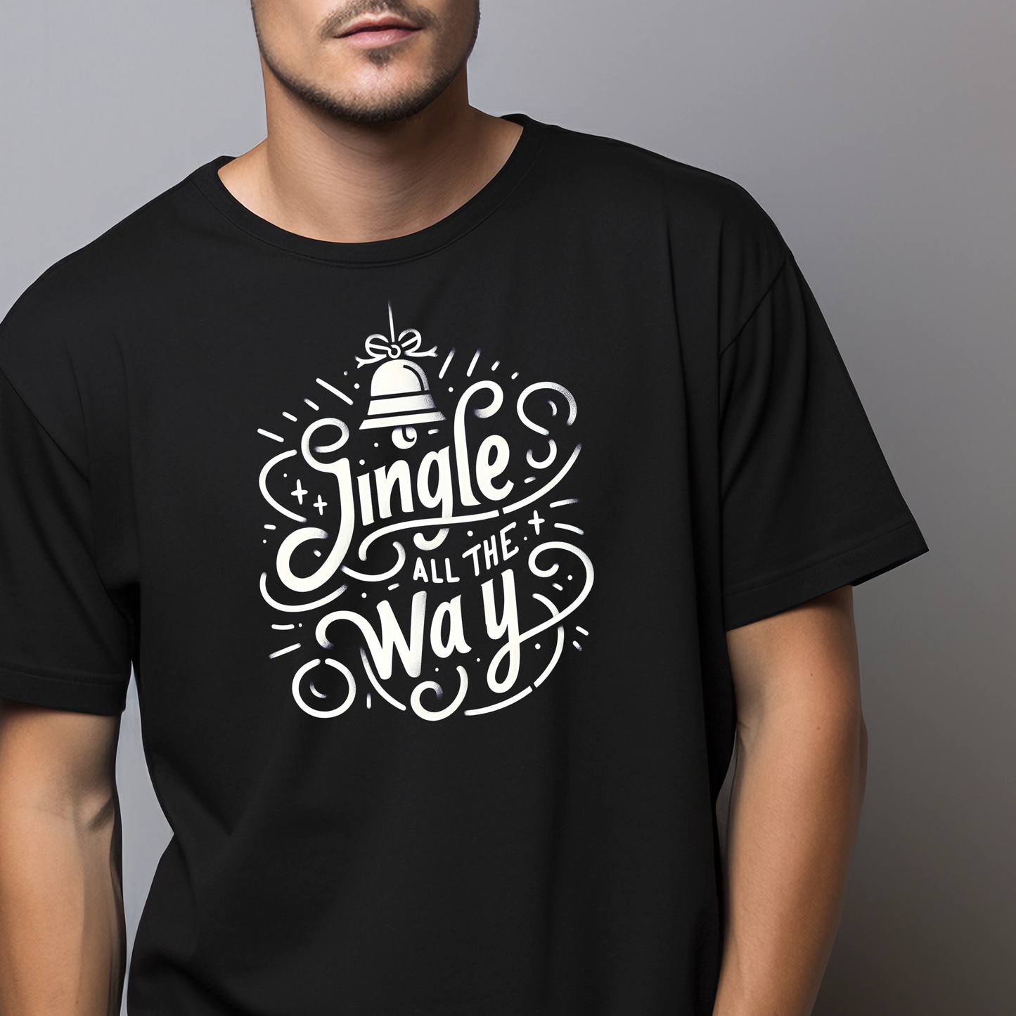 jingle all the way - Round Neck Drop Shoulder Graphic Printed Oversized Cotton T-shirt christmas outfit