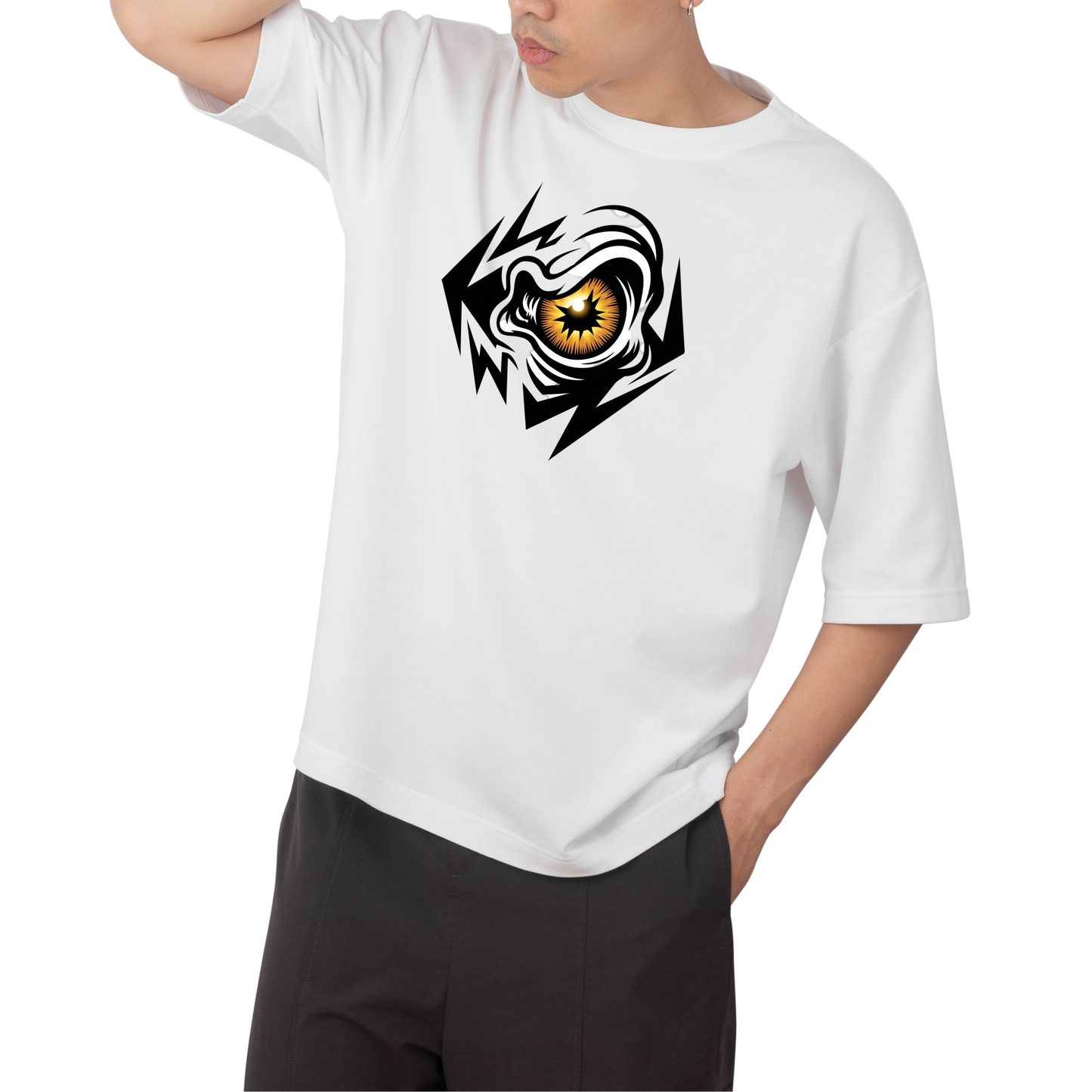 Shock eye- Round Neck Drop Shoulder Graphic Printed Oversized Cotton T-shirt