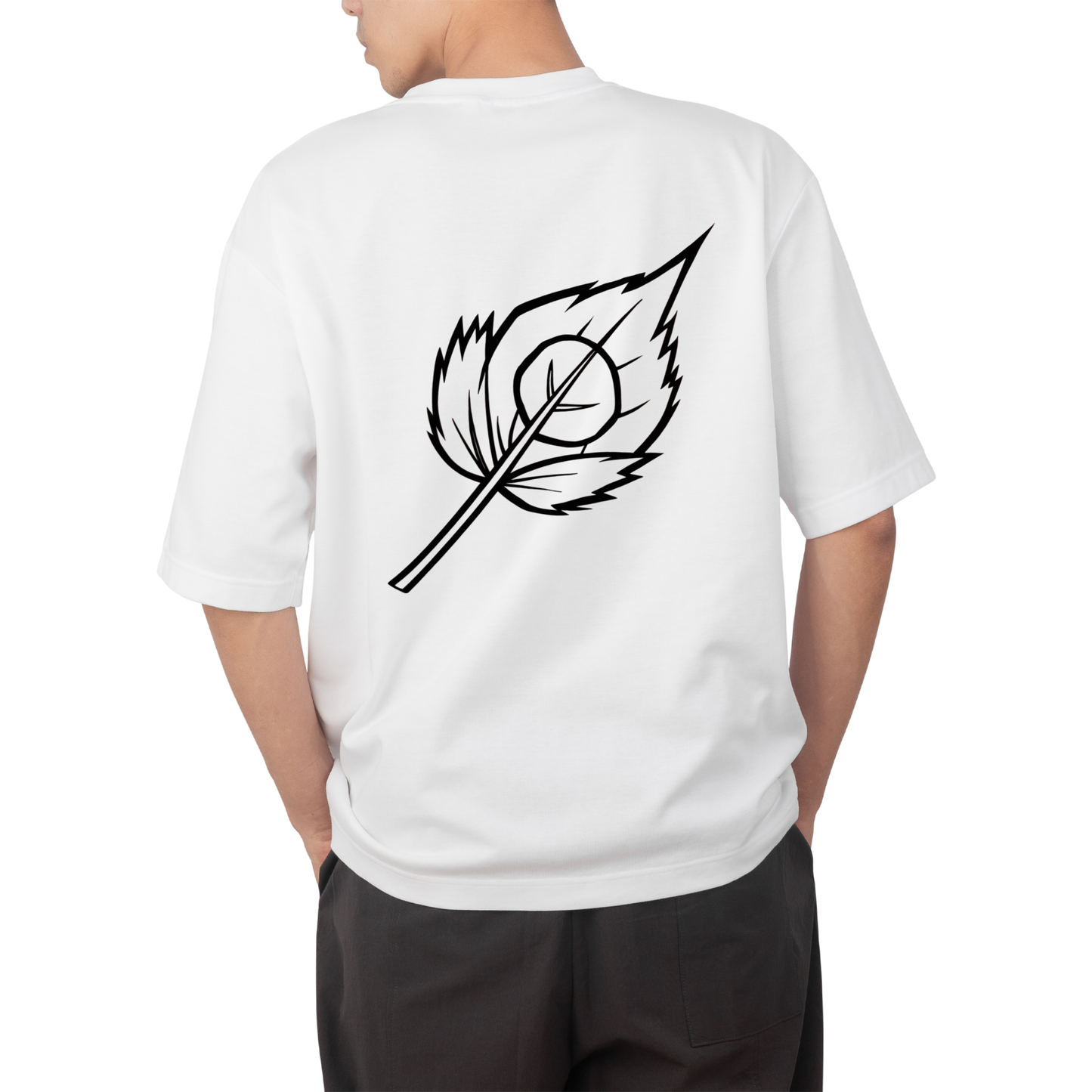 anime leaf- Round Neck Drop Shoulder Graphic Printed Oversized Cotton T-shirt