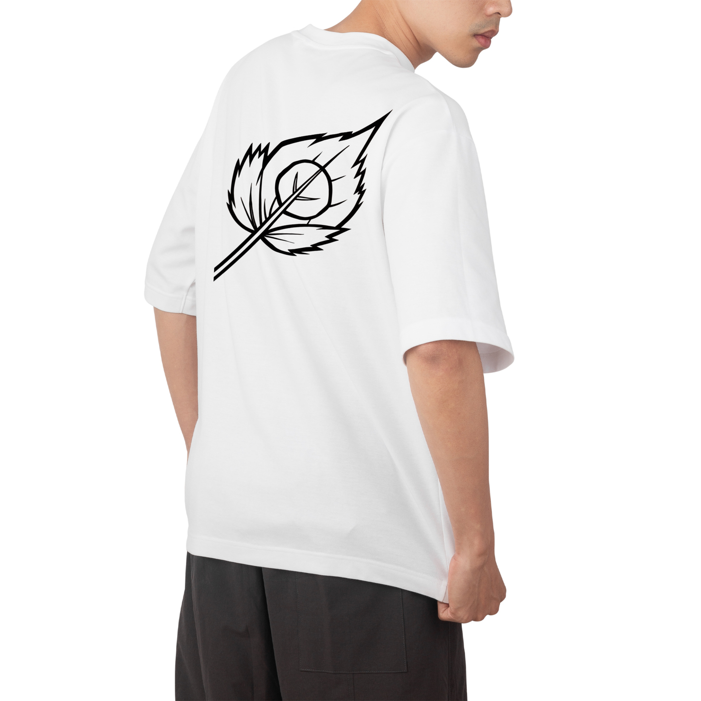 anime leaf- Round Neck Drop Shoulder Graphic Printed Oversized Cotton T-shirt
