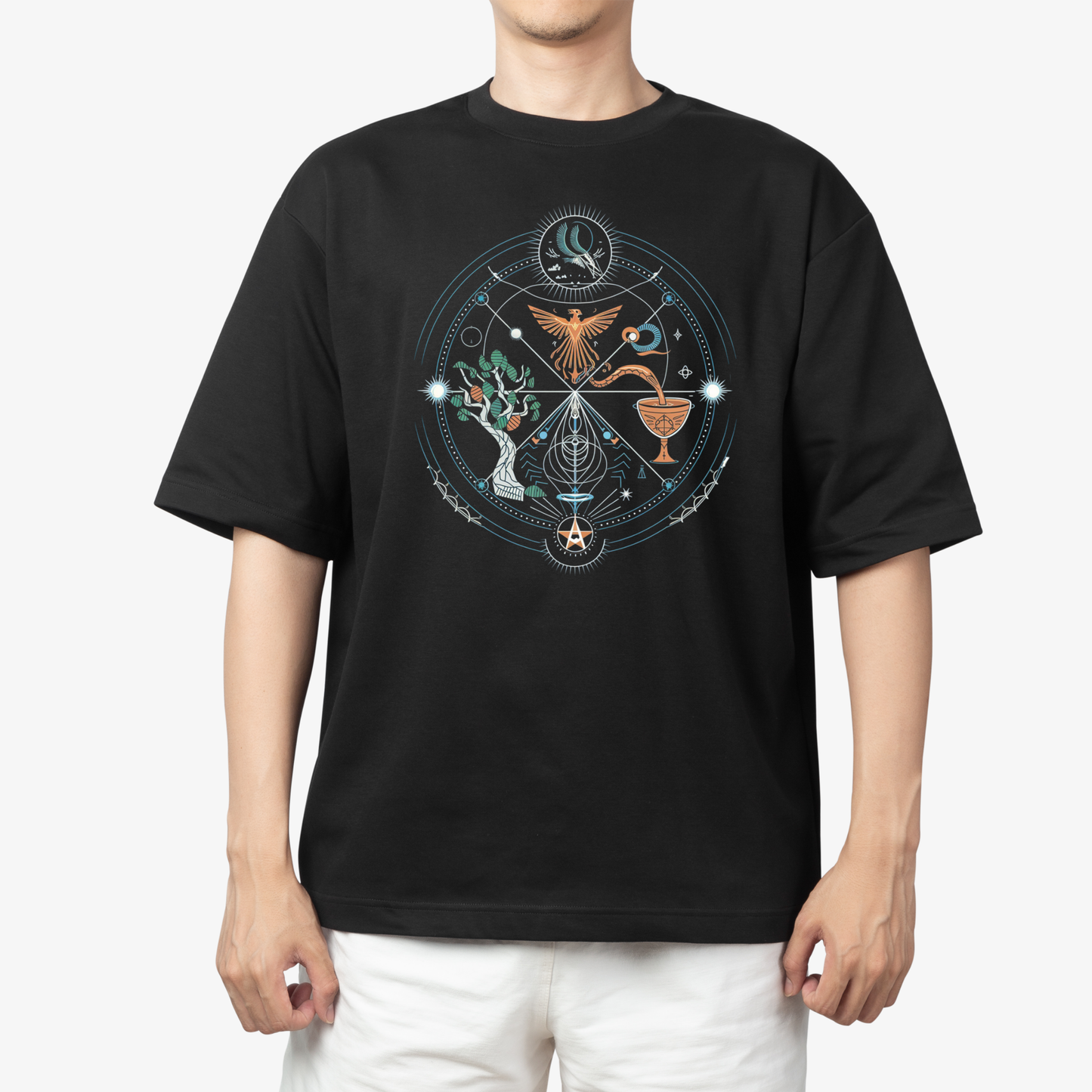SACRED T-Shirt - Round Neck Drop Shoulder Graphic Printed Oversized Cotton T-shirt