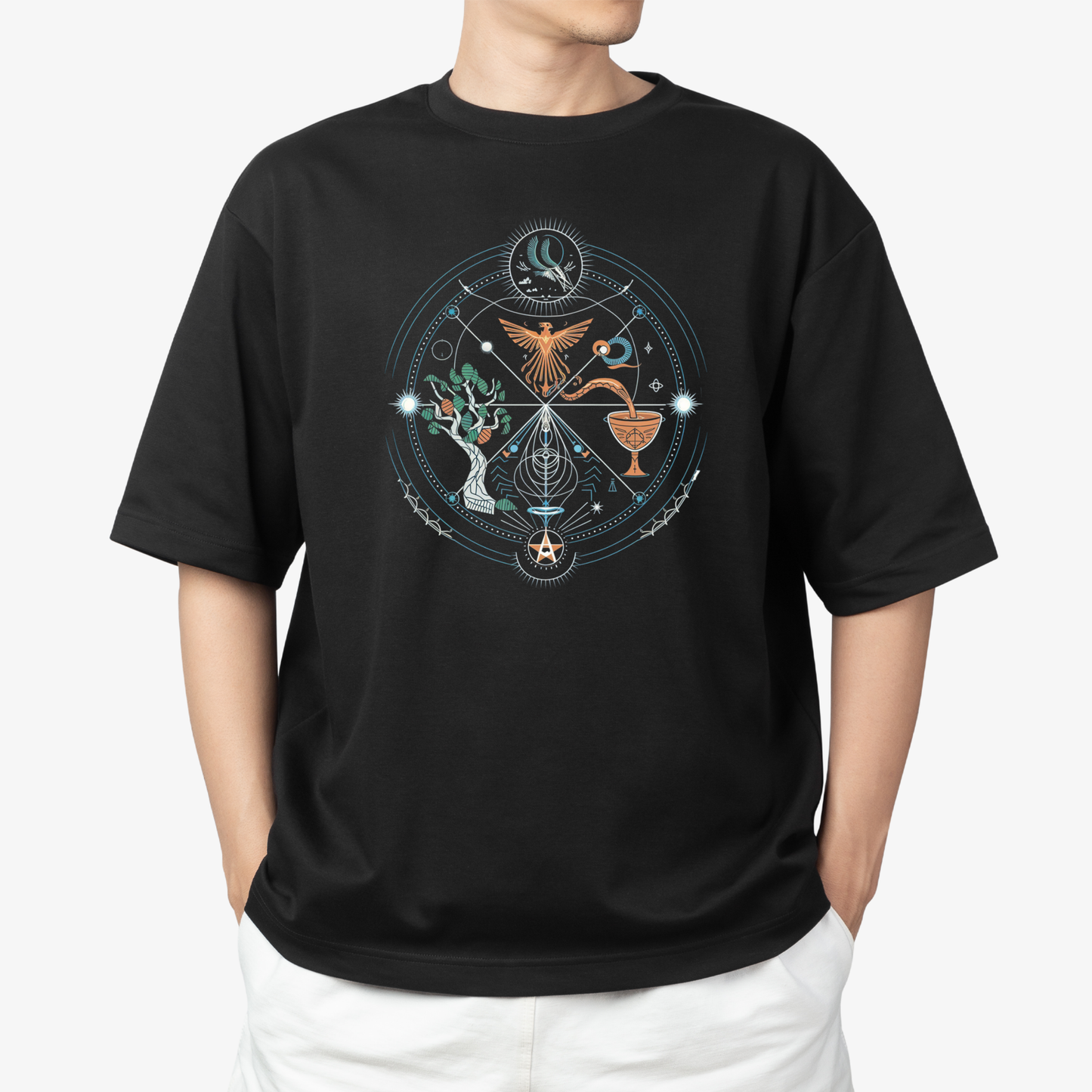 SACRED T-Shirt - Round Neck Drop Shoulder Graphic Printed Oversized Cotton T-shirt