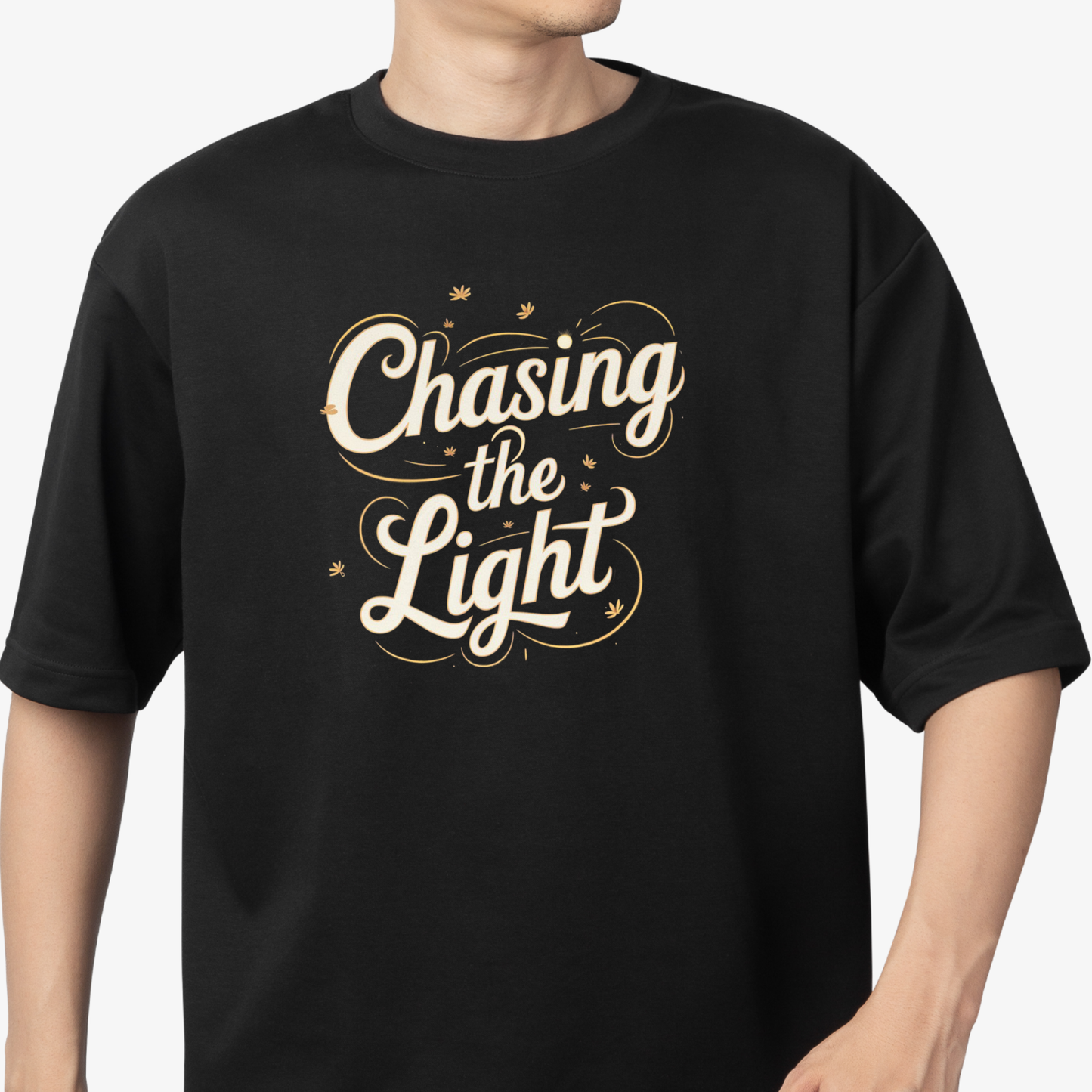 Chace the light T-Shirt - Round Neck Drop Shoulder Graphic Printed Oversized Cotton T-shirt