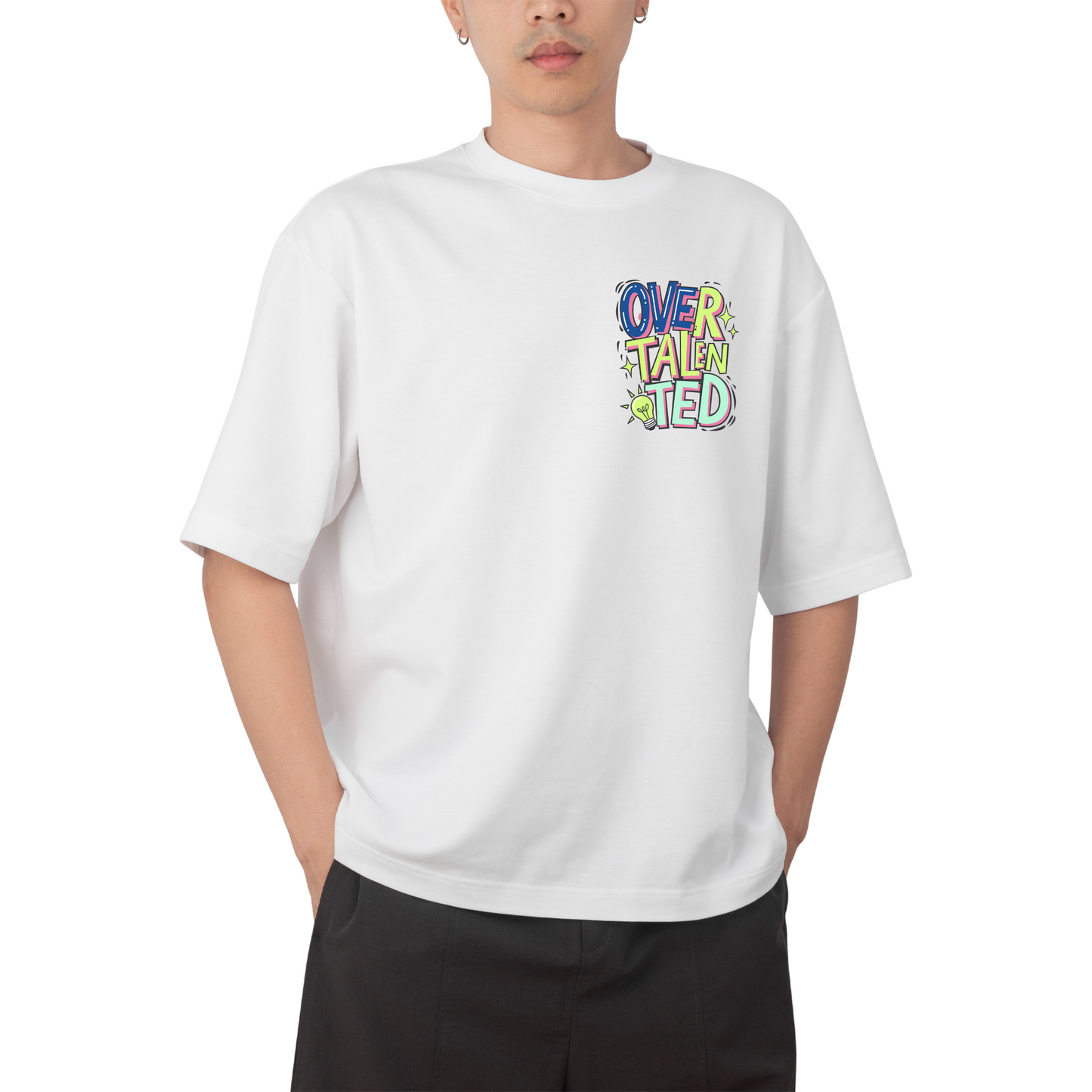 overtalented- Round Neck Drop Shoulder Graphic Printed Oversized Cotton T-shirt