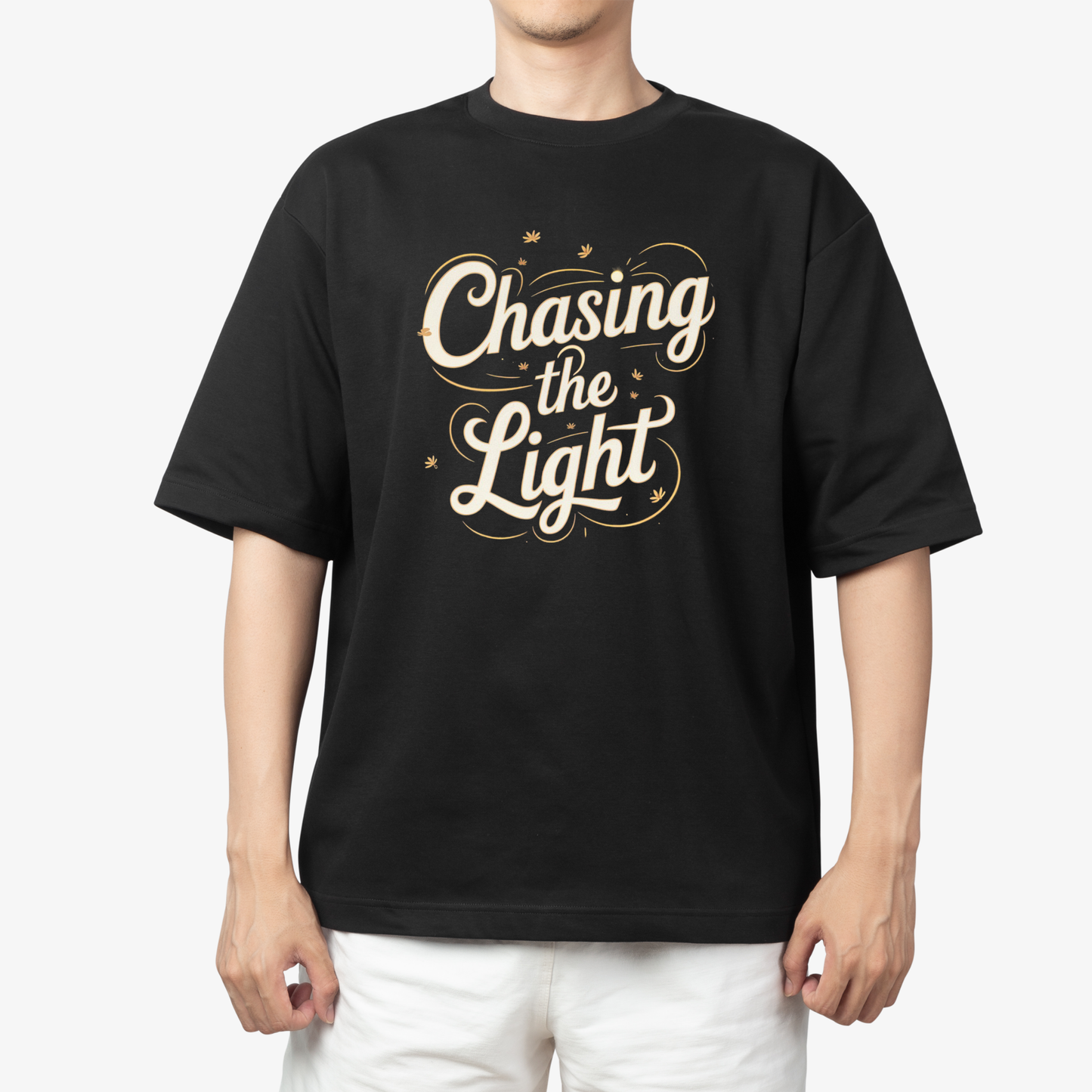 Chace the light T-Shirt - Round Neck Drop Shoulder Graphic Printed Oversized Cotton T-shirt