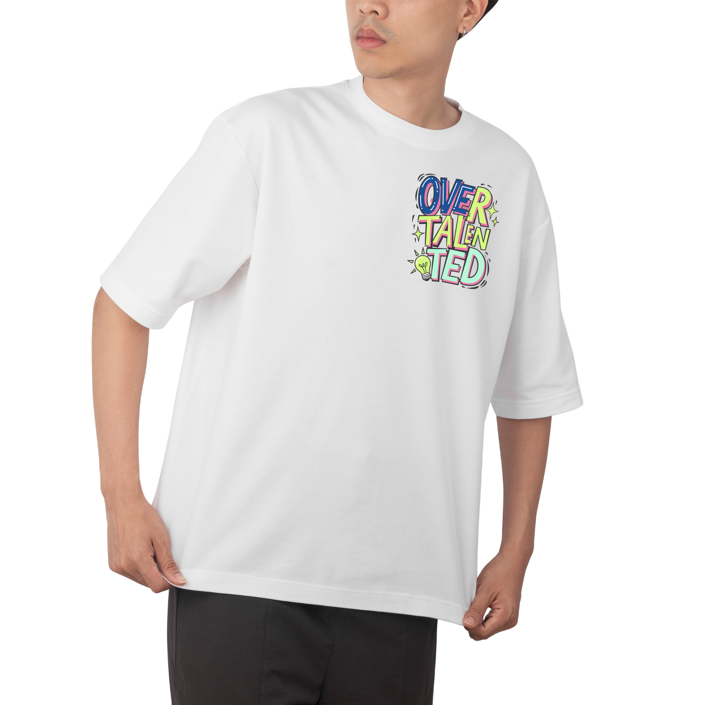 overtalented- Round Neck Drop Shoulder Graphic Printed Oversized Cotton T-shirt