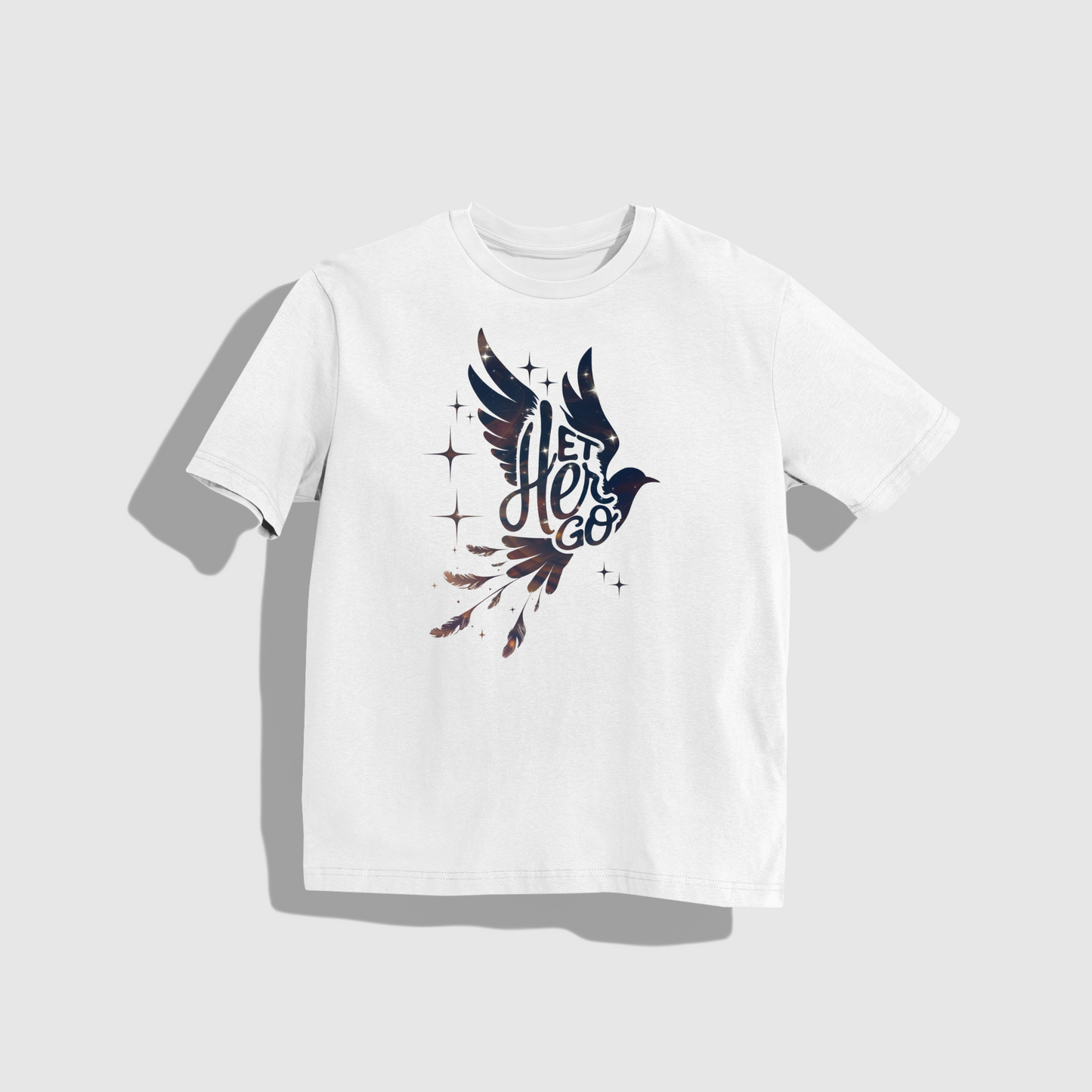 LET HER GO - Round Neck Drop Shoulder Graphic Printed Oversized Cotton T-shirt