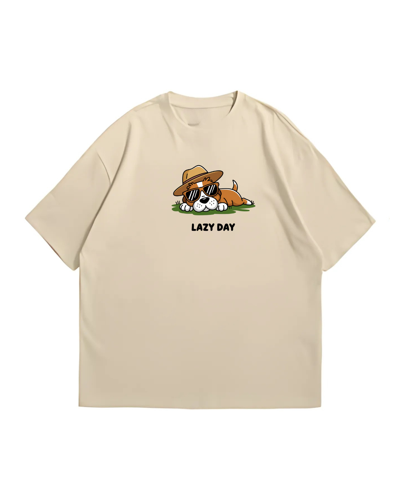 LAZY DAY- Round Neck Drop Shoulder Graphic Printed Oversized Cotton T-shirt