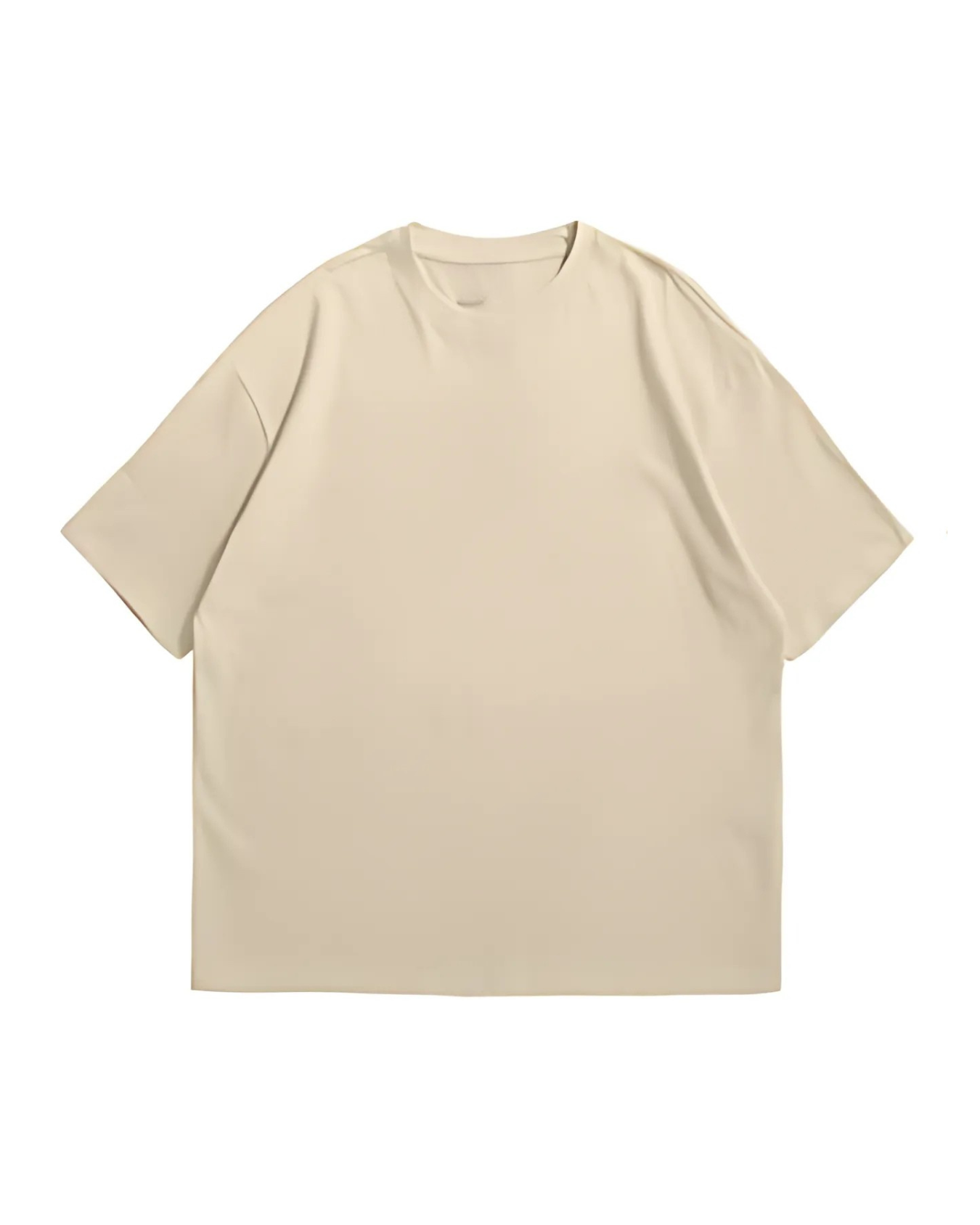 cream plain T-Shirt - Round Neck Drop Shoulder Graphic Printed Oversized Cotton T-shirt