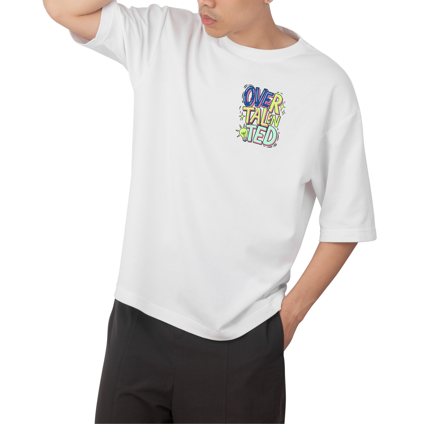 overtalented- Round Neck Drop Shoulder Graphic Printed Oversized Cotton T-shirt