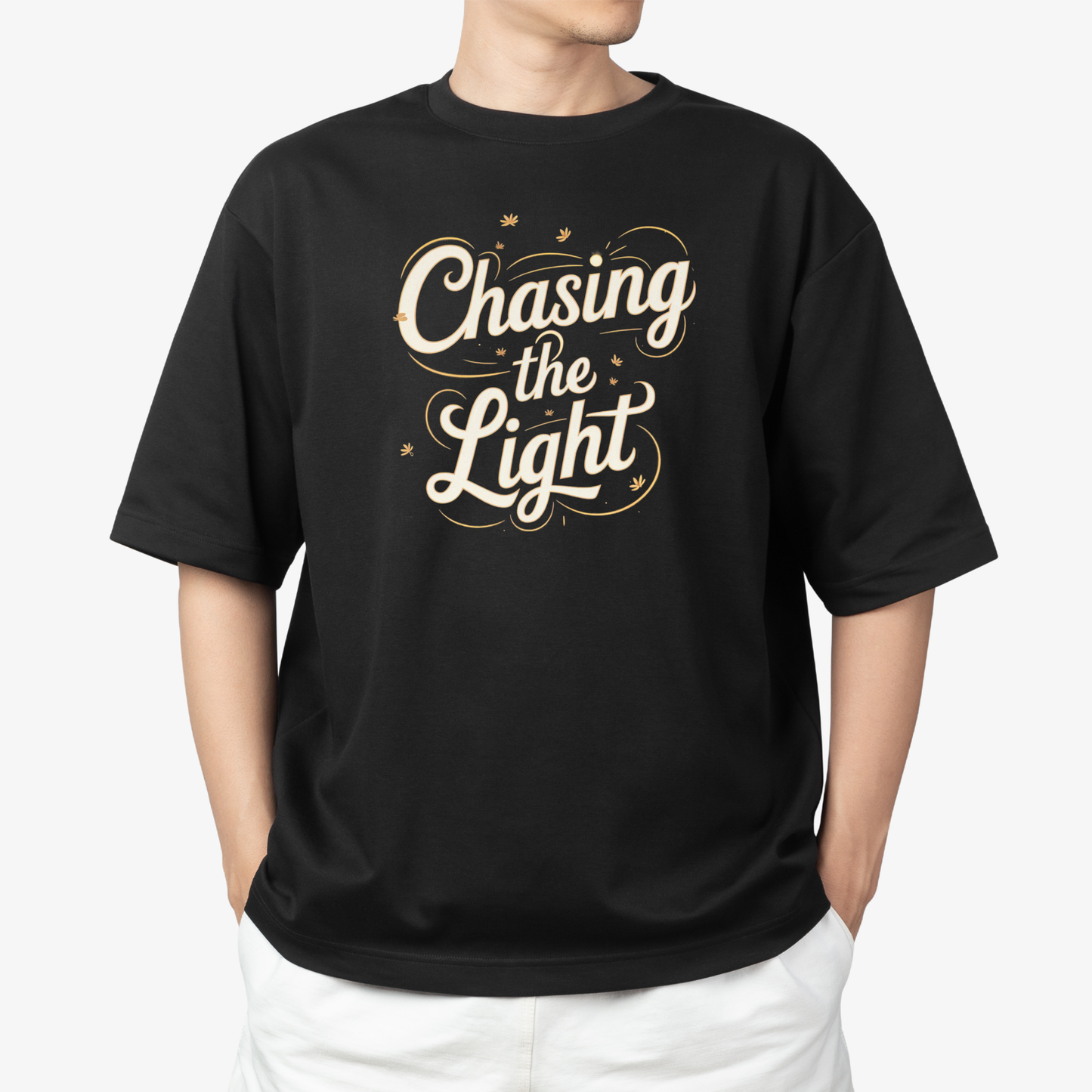 Chace the light T-Shirt - Round Neck Drop Shoulder Graphic Printed Oversized Cotton T-shirt