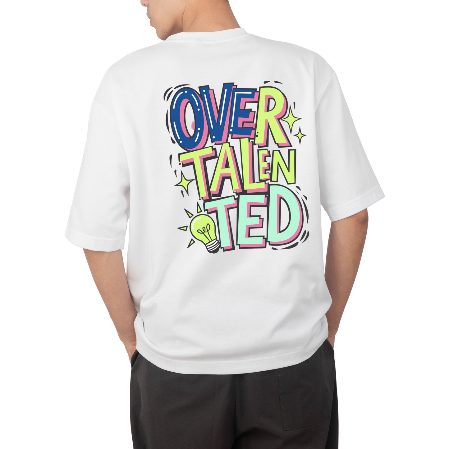 overtalented- Round Neck Drop Shoulder Graphic Printed Oversized Cotton T-shirt
