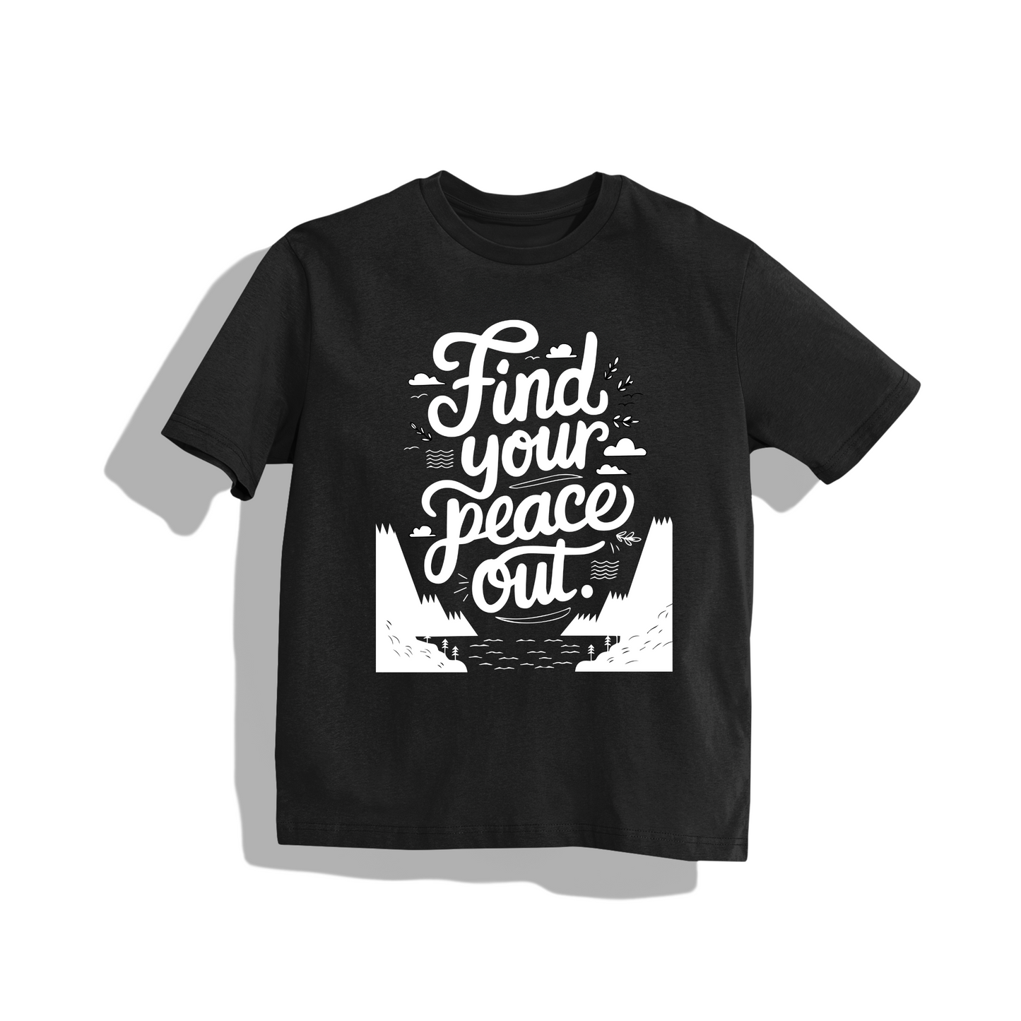 Find your peace out- Round Neck Drop Shoulder Graphic Printed Oversized Cotton T-shirt