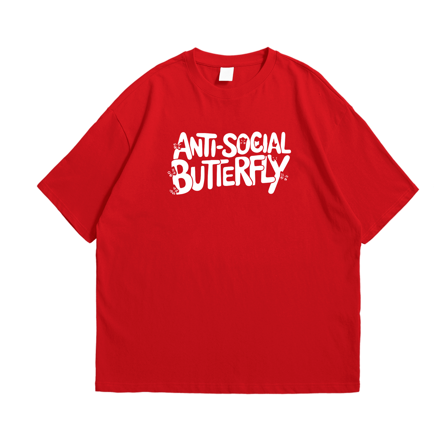 Anti social butterfly - Round Neck Drop Shoulder Graphic Printed Oversized Cotton T-shirt