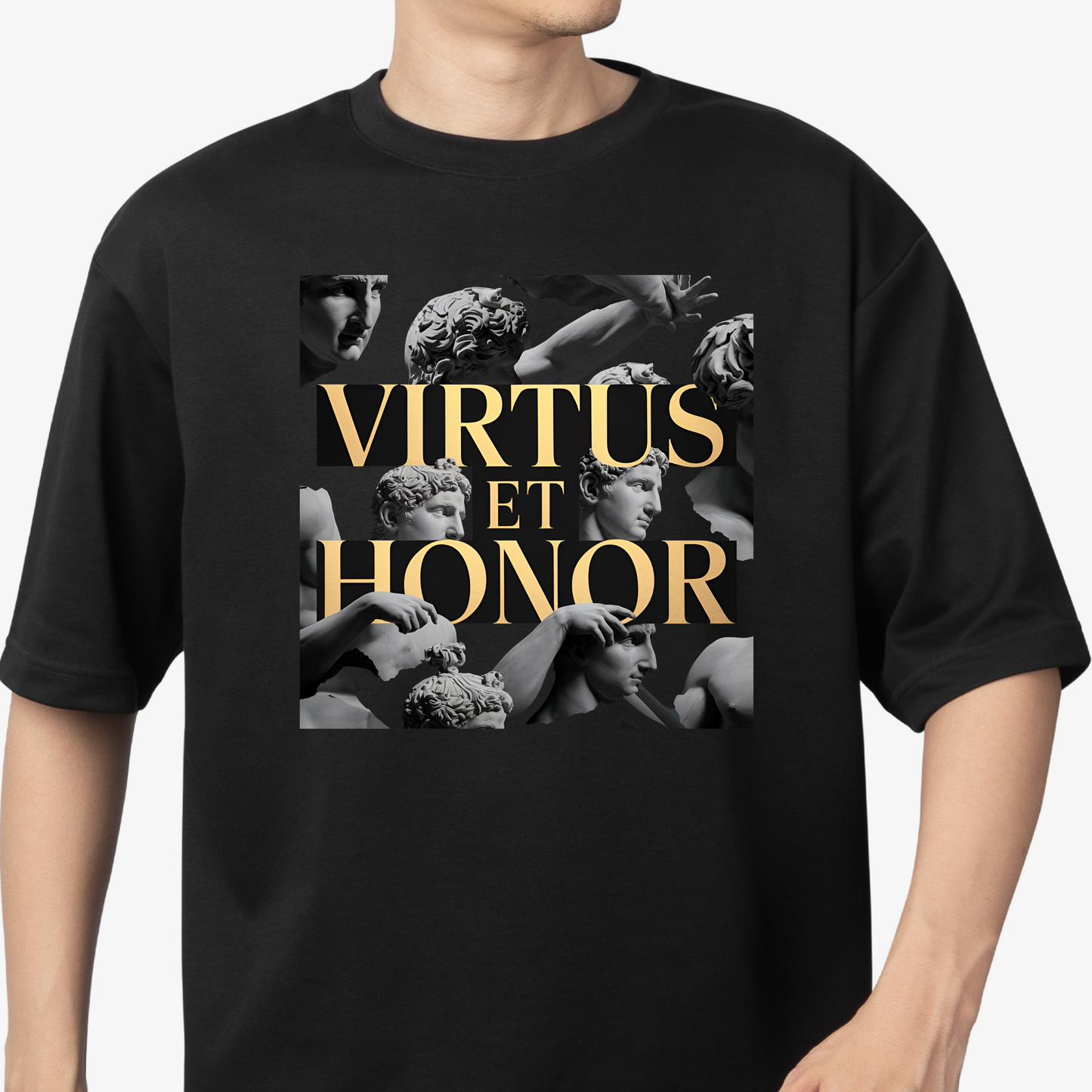 rasb virtus et honor- T-Shirt - Round Neck Drop Shoulder Graphic Printed Oversized Cotton T-shirt