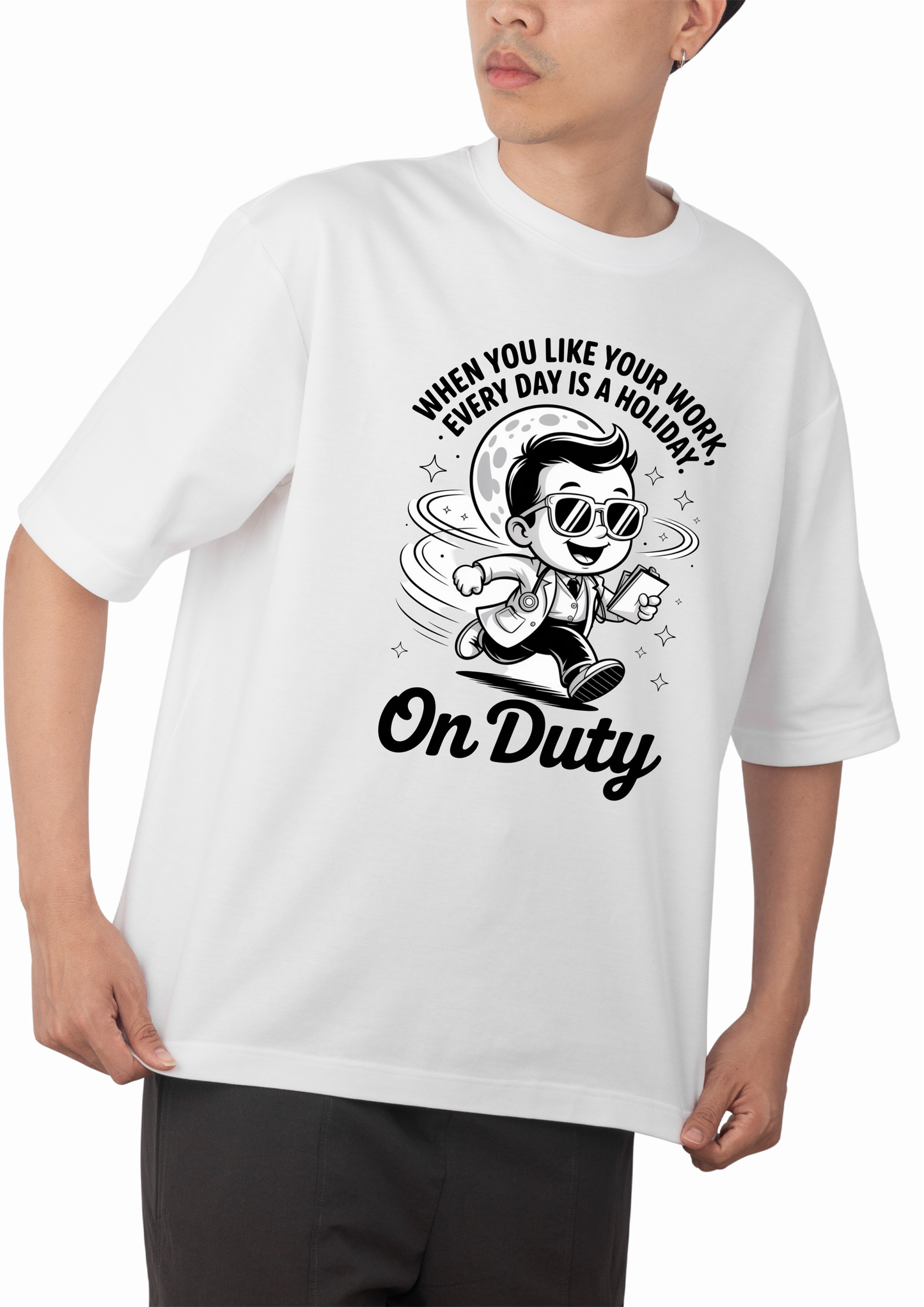 scrub stories – Round Neck Drop Shoulder Graphic Printed Oversized Cotton T-shirt