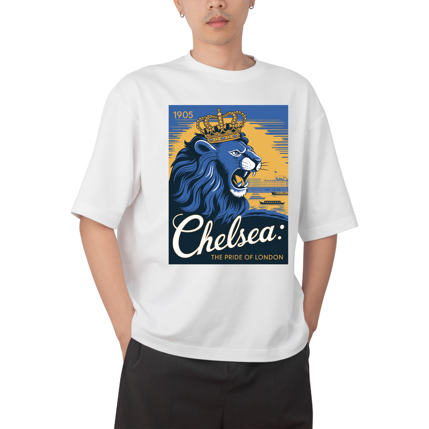 CHELSEA - Round Neck Drop Shoulder Graphic Printed Oversized Cotton T-shirt