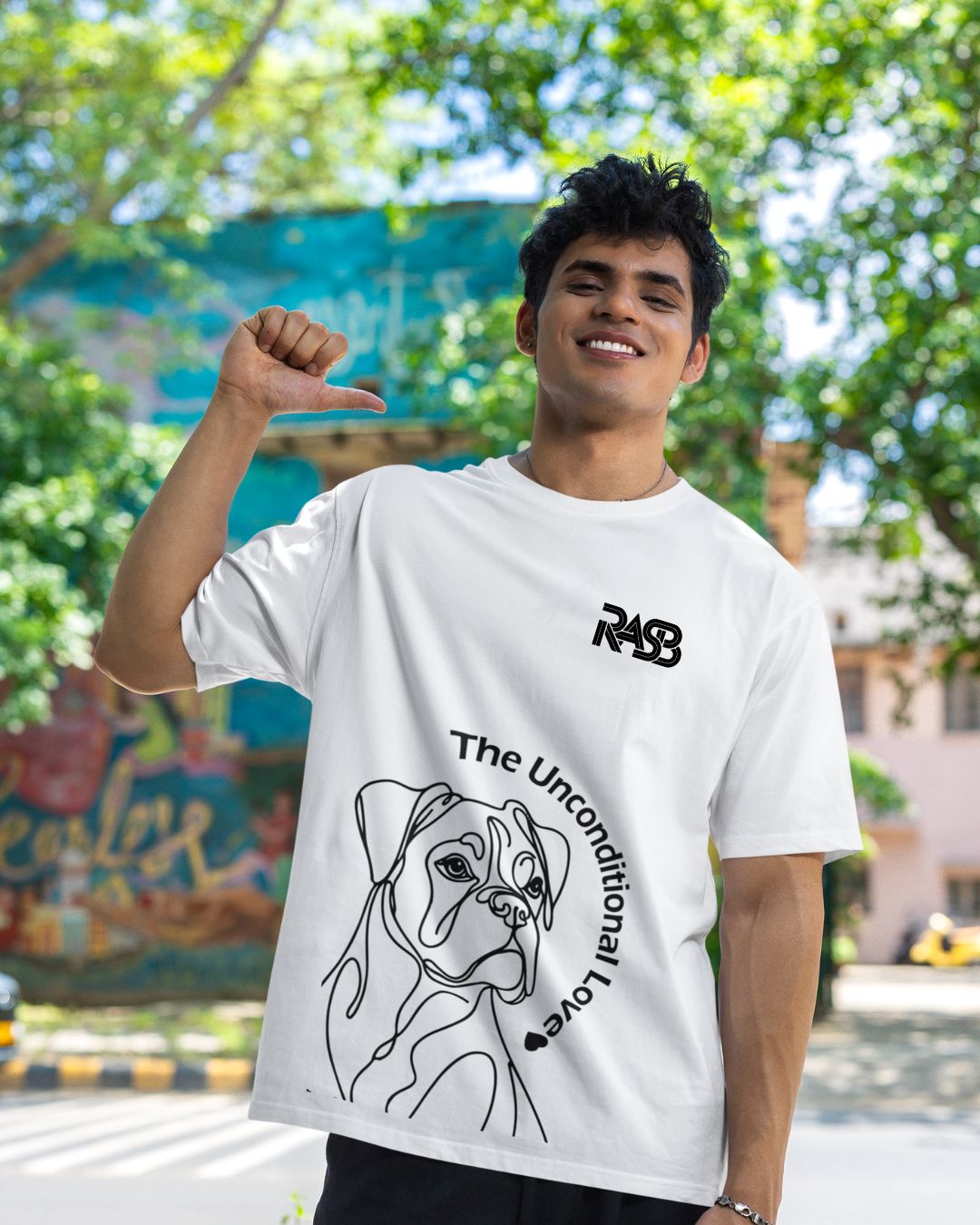 boxer canine Round Neck Drop Shoulder Graphic Printed Oversized Cotton T-shirt