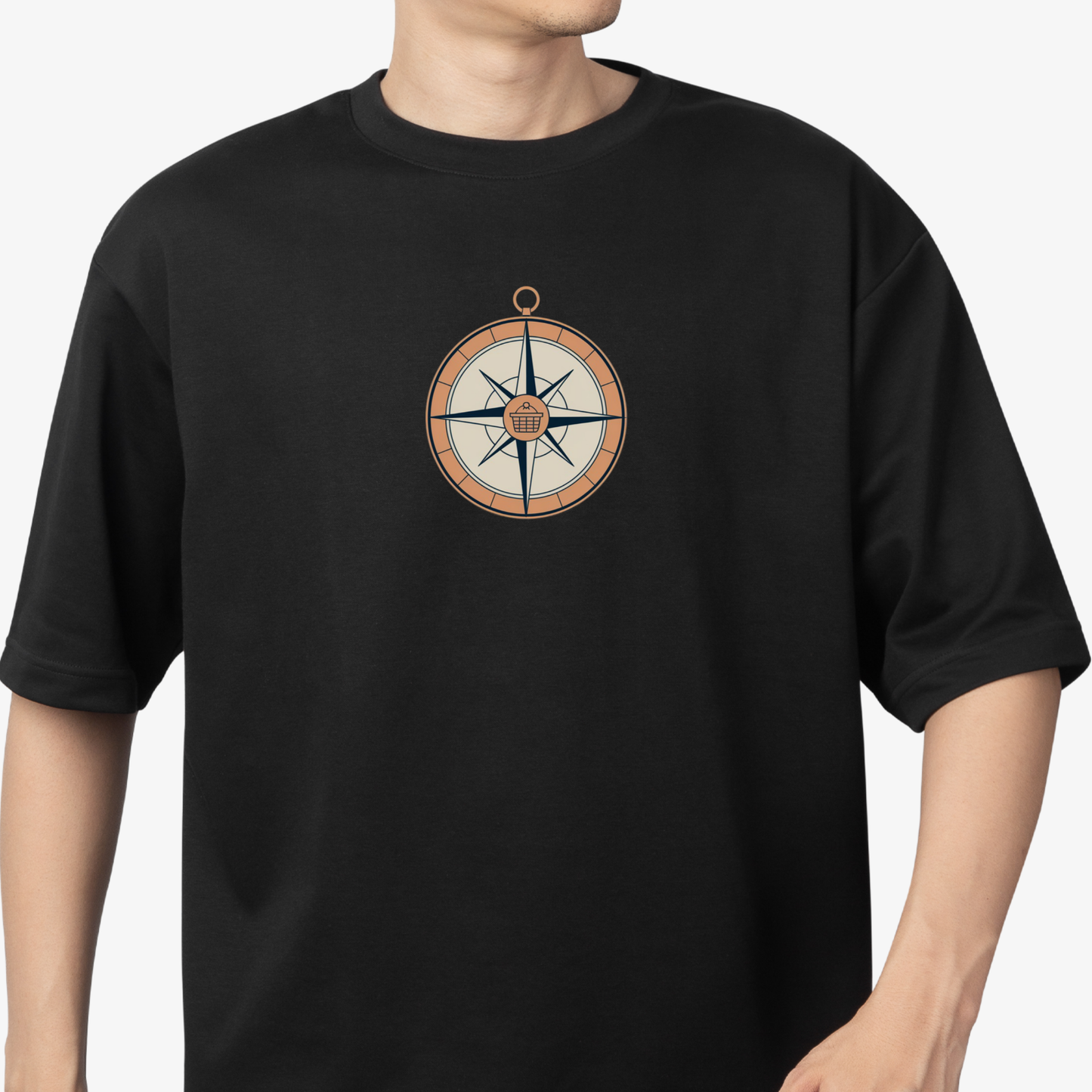 Compass T-Shirt - Round Neck Drop Shoulder Graphic Printed Oversized Cotton T-shirt