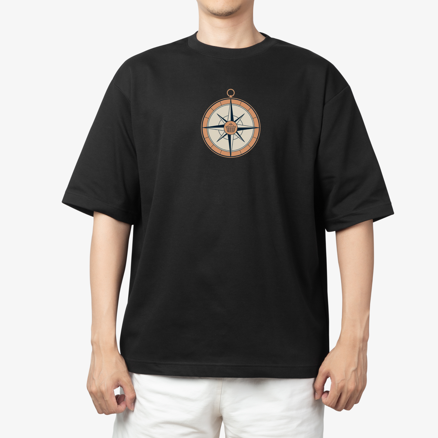 Compass T-Shirt - Round Neck Drop Shoulder Graphic Printed Oversized Cotton T-shirt