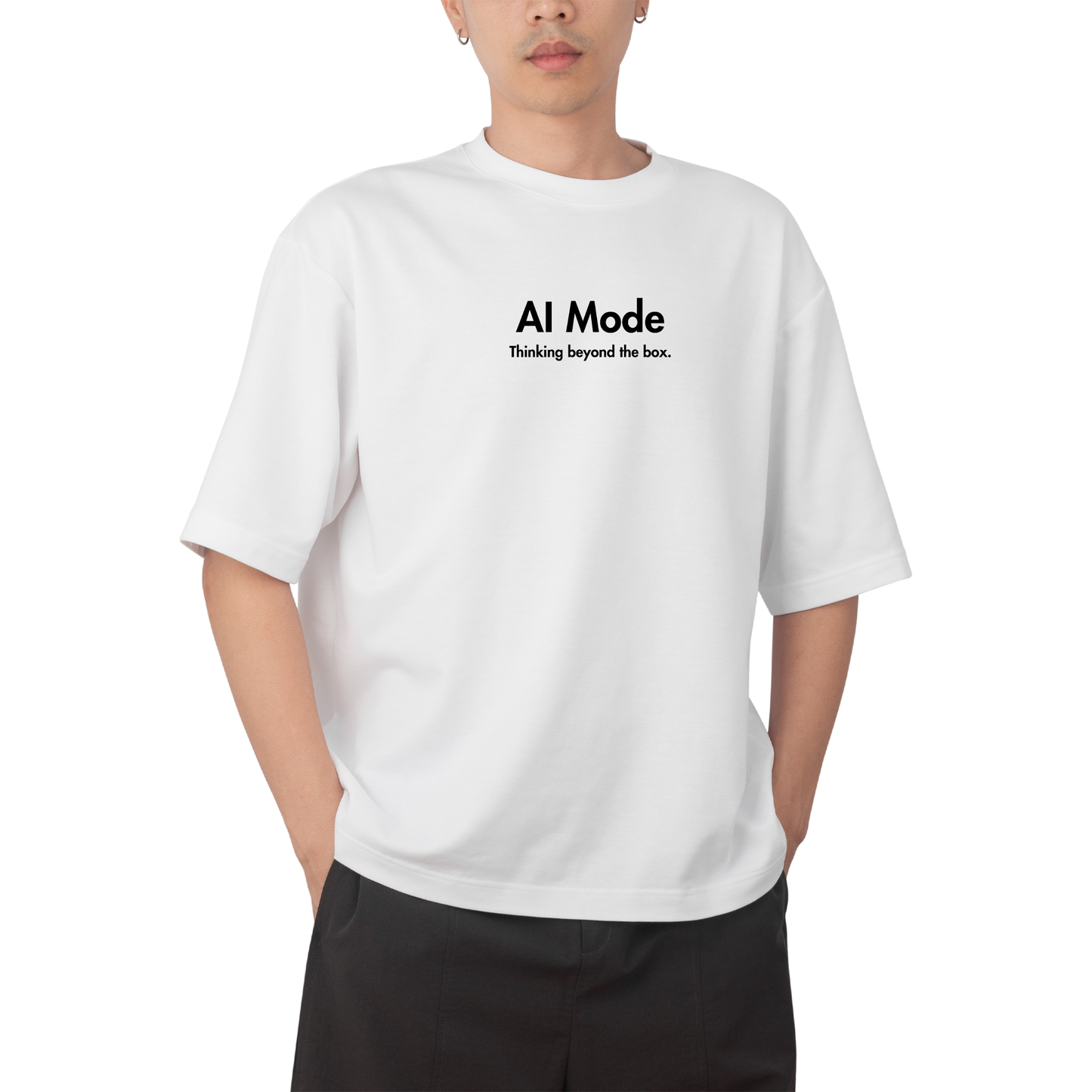 AI MODE T-Shirt - Round Neck Drop Shoulder Graphic Printed Oversized Cotton T-shirt