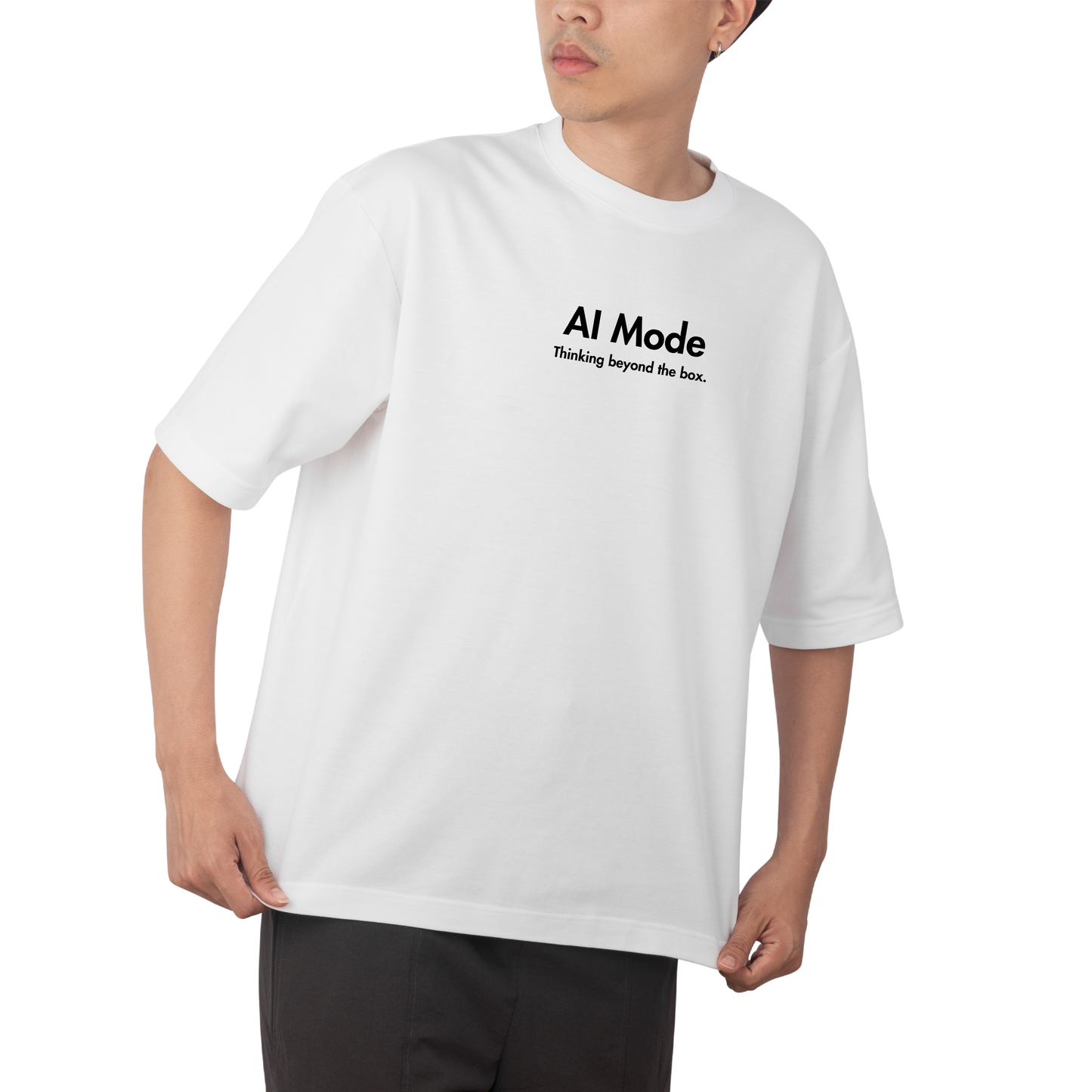 AI MODE T-Shirt - Round Neck Drop Shoulder Graphic Printed Oversized Cotton T-shirt
