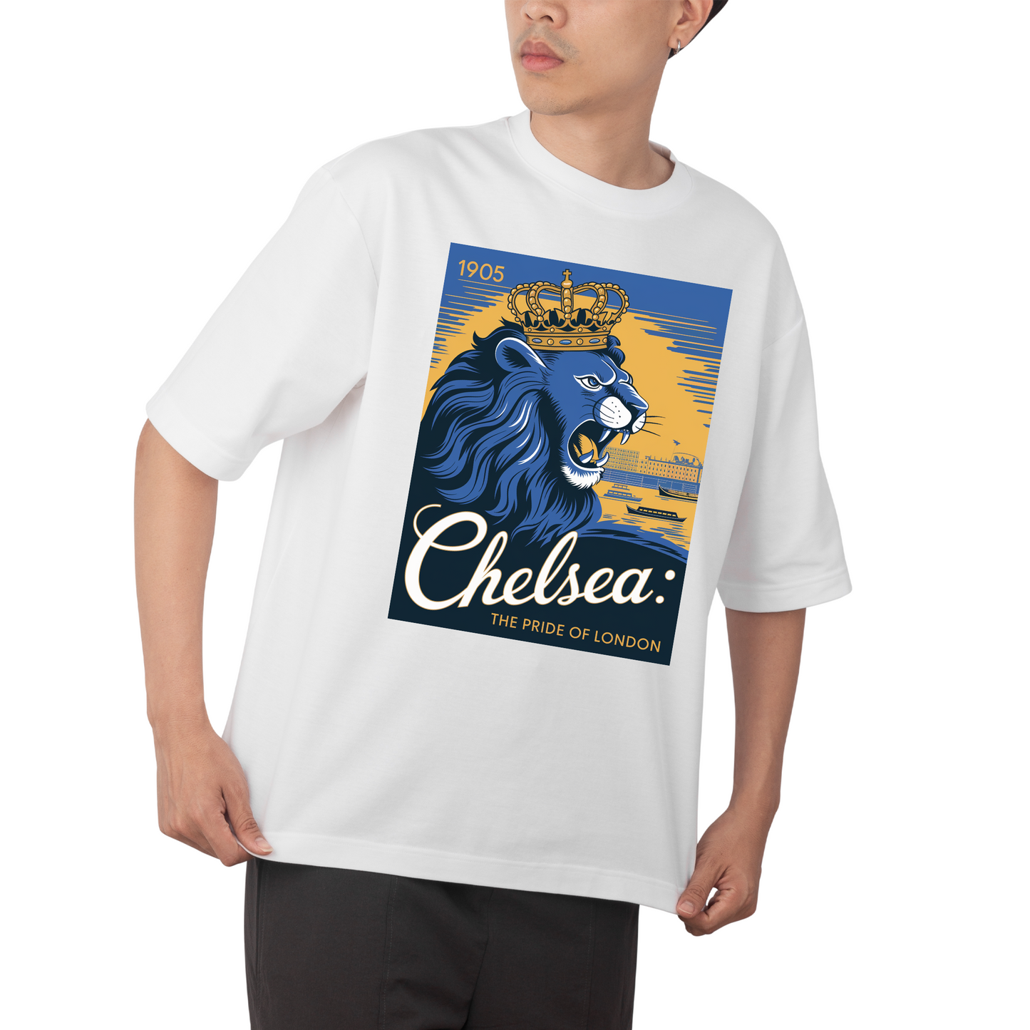 CHELSEA - Round Neck Drop Shoulder Graphic Printed Oversized Cotton T-shirt