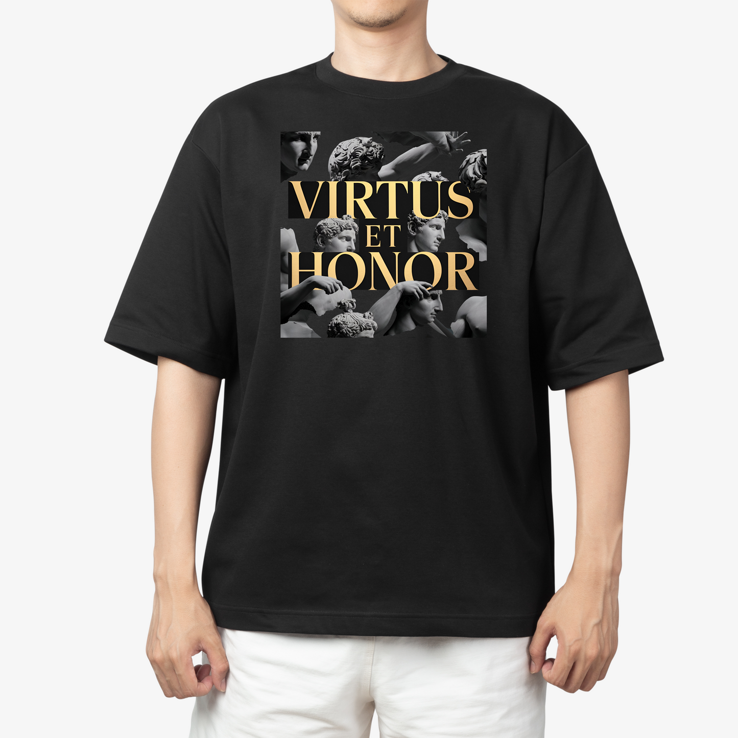 rasb virtus et honor- T-Shirt - Round Neck Drop Shoulder Graphic Printed Oversized Cotton T-shirt