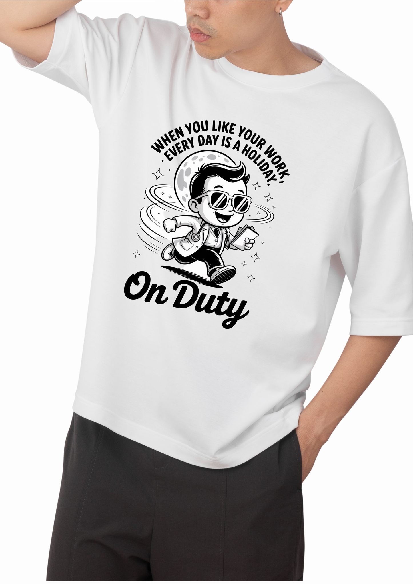 scrub stories – Round Neck Drop Shoulder Graphic Printed Oversized Cotton T-shirt