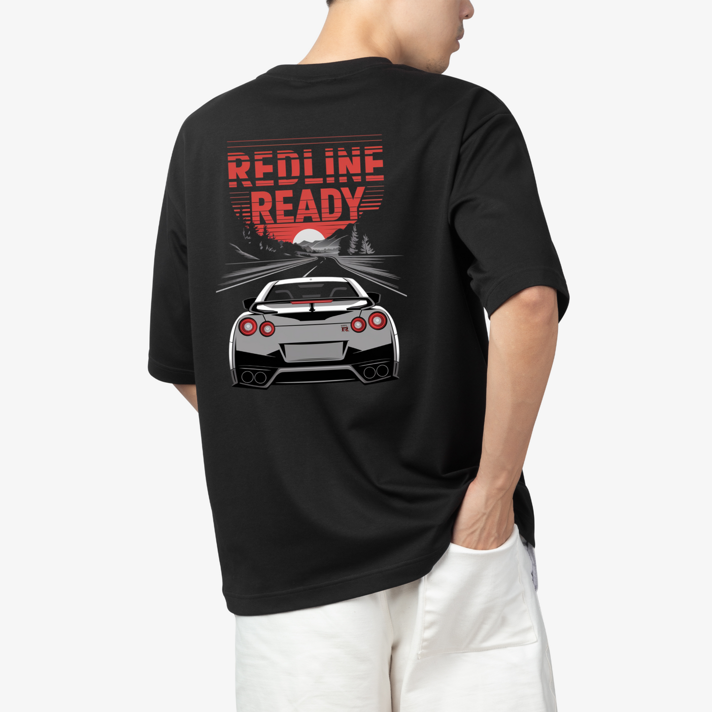 REDLINE READY - AUTO Round Neck Drop Shoulder Graphic Printed Oversized Cotton T-shirt