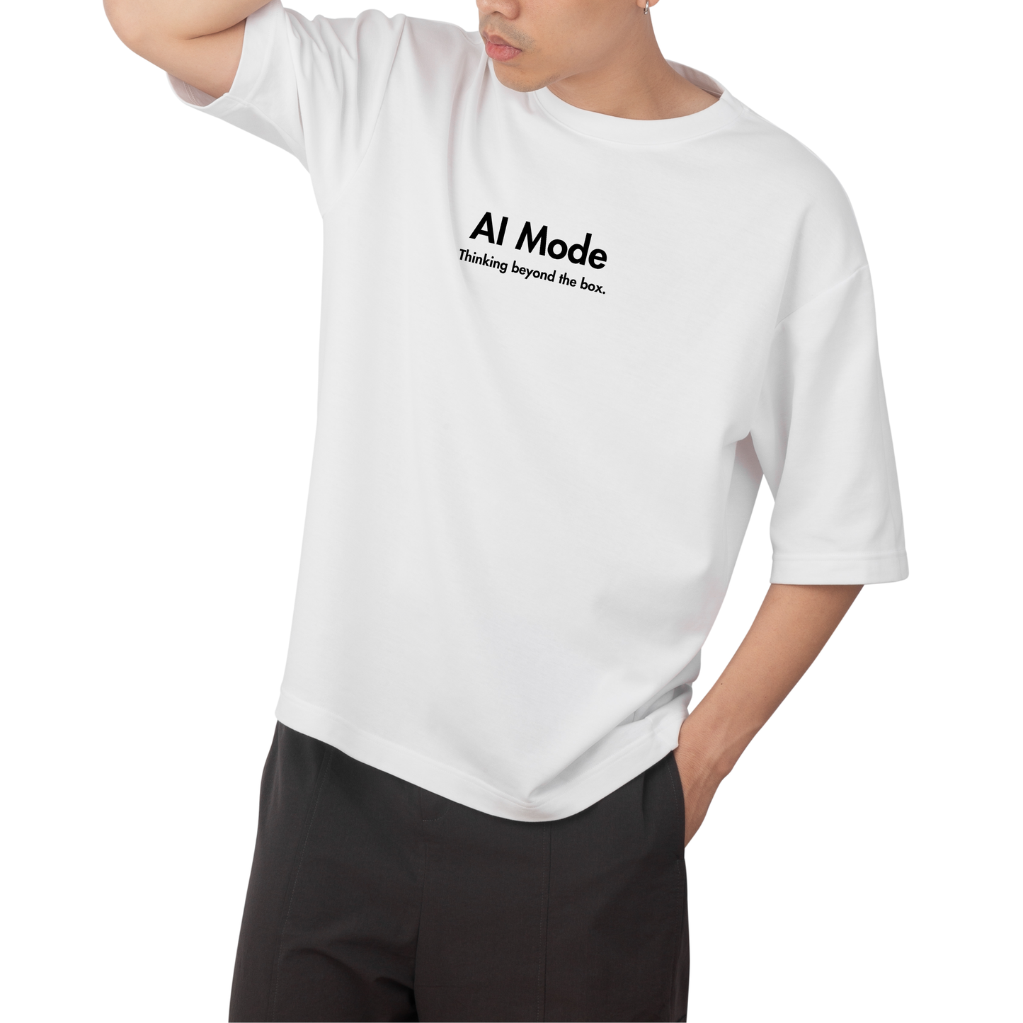 AI MODE T-Shirt - Round Neck Drop Shoulder Graphic Printed Oversized Cotton T-shirt