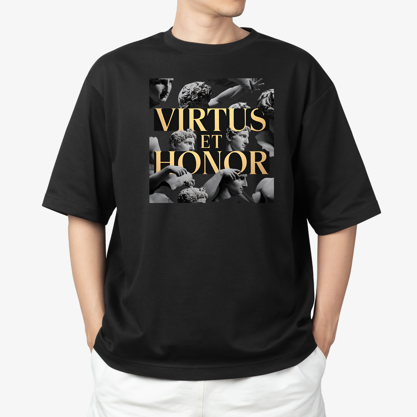 rasb virtus et honor- T-Shirt - Round Neck Drop Shoulder Graphic Printed Oversized Cotton T-shirt
