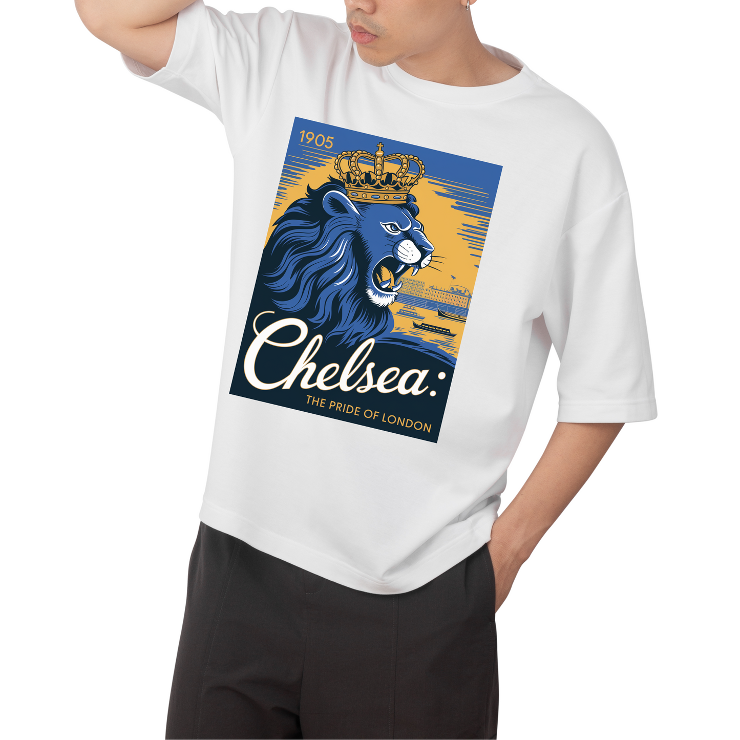 CHELSEA - Round Neck Drop Shoulder Graphic Printed Oversized Cotton T-shirt