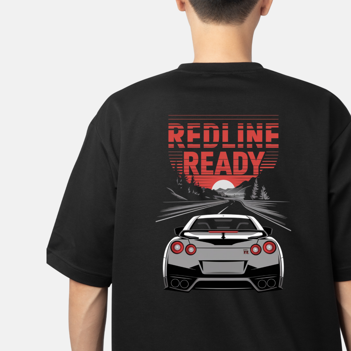REDLINE READY - AUTO Round Neck Drop Shoulder Graphic Printed Oversized Cotton T-shirt