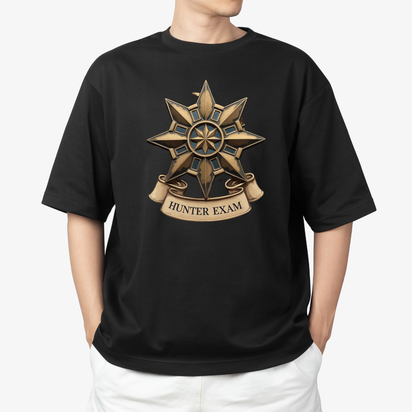hunter exam T-Shirt - Round Neck Drop Shoulder Graphic Printed Oversized Cotton T-shirt