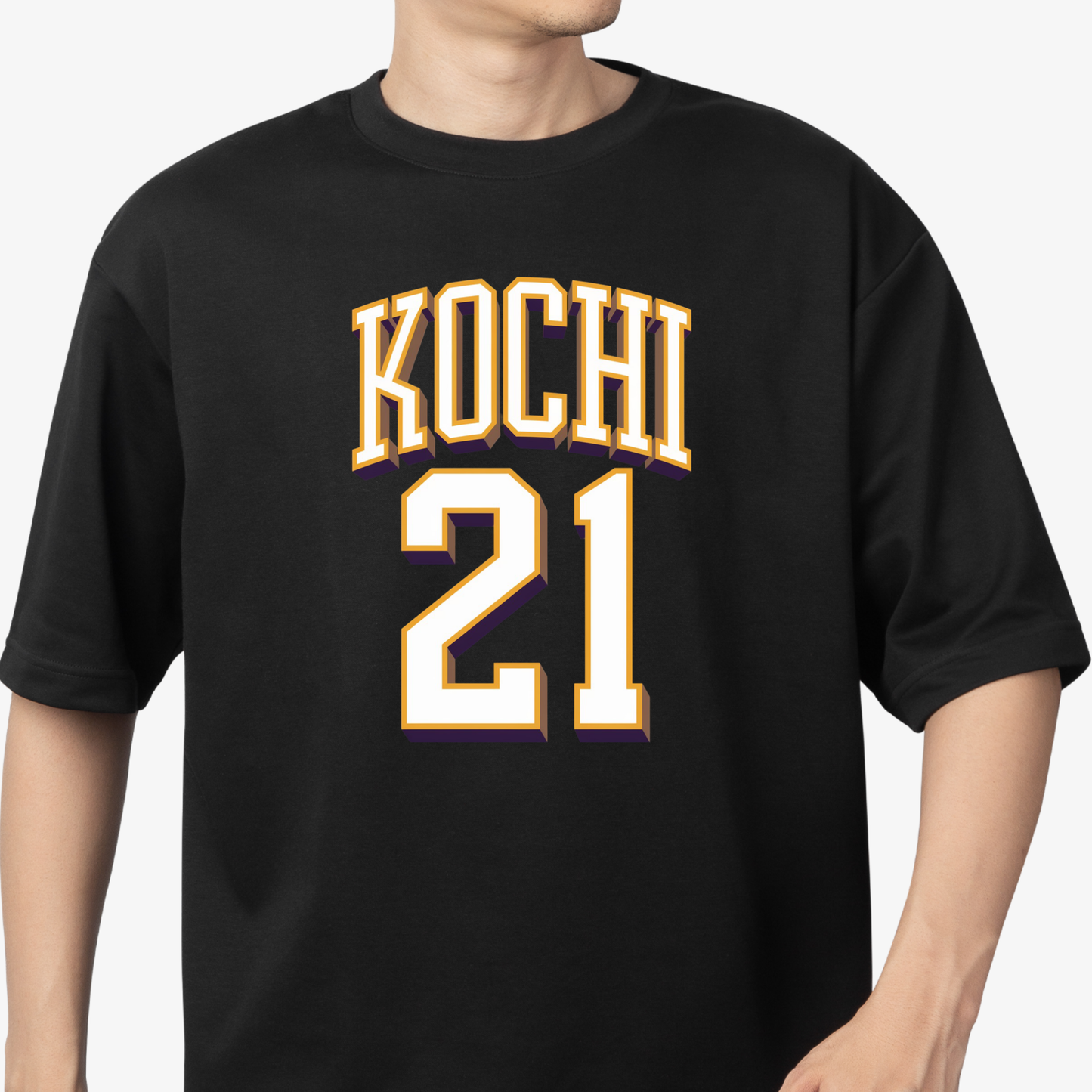 Kochi 21 T-Shirt - Round Neck Drop Shoulder Graphic Printed Oversized Cotton T-shirt