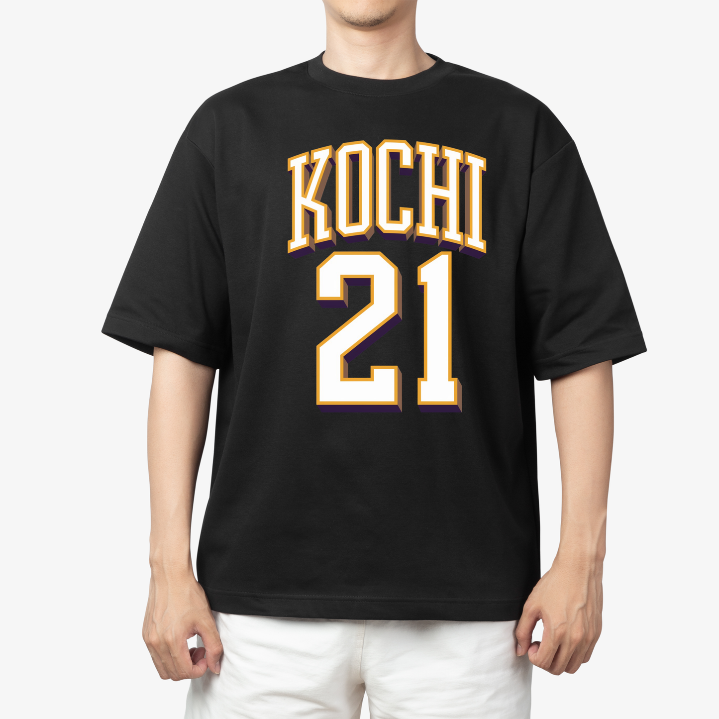 Kochi 21 T-Shirt - Round Neck Drop Shoulder Graphic Printed Oversized Cotton T-shirt