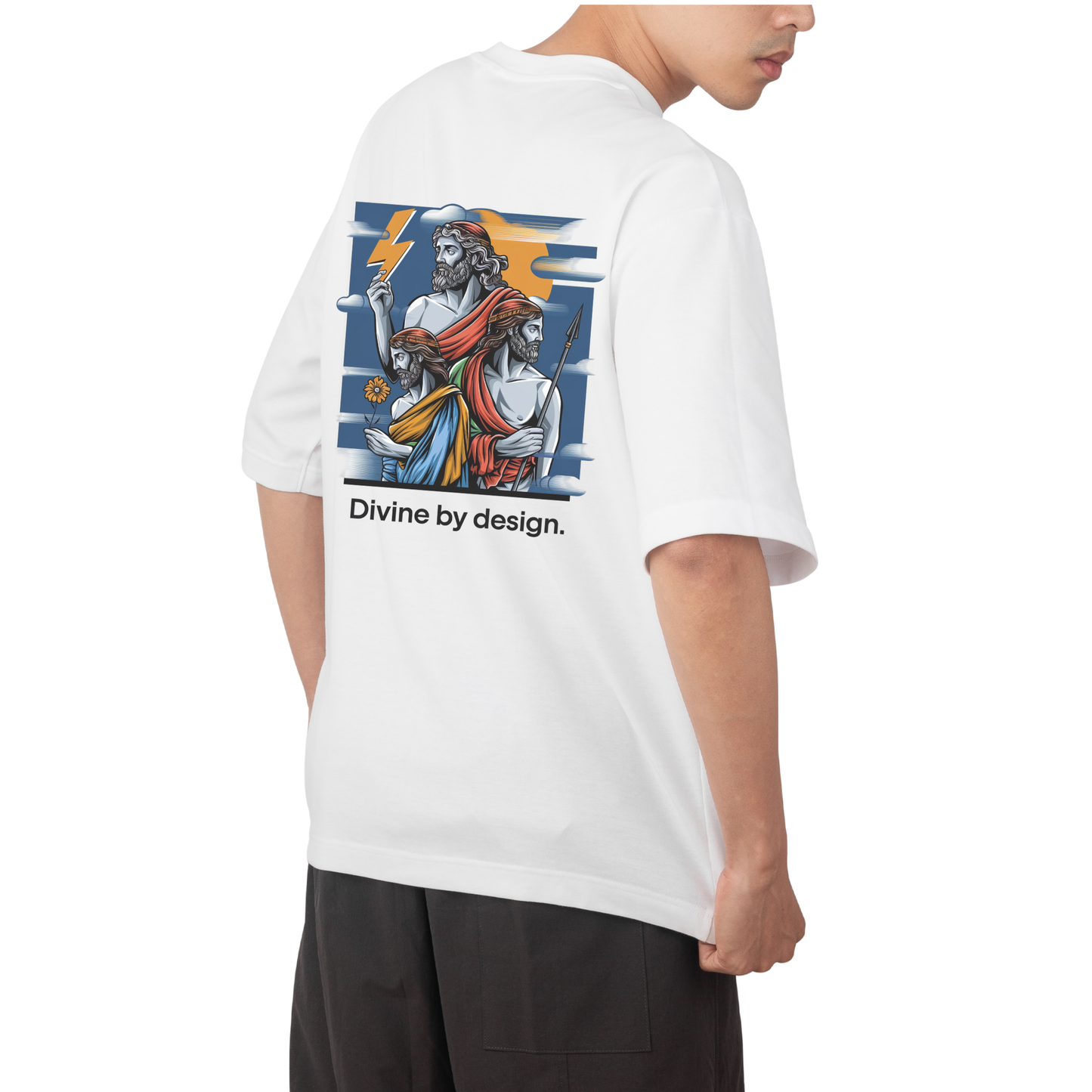 Divine by design T-shirt- Round Neck Drop Shoulder Graphic Printed Oversized Cotton T-shirt