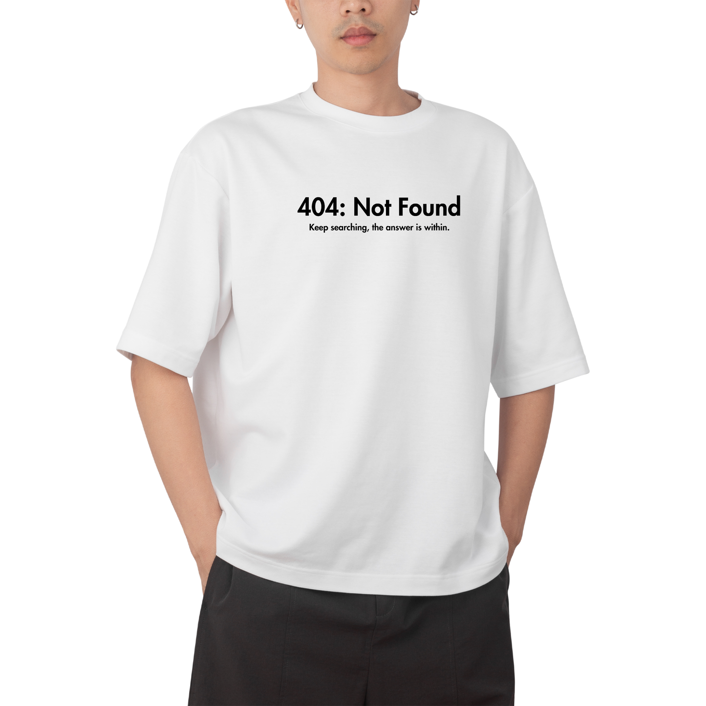 404 T-Shirt - Round Neck Drop Shoulder Graphic Printed Oversized Cotton T-shirt