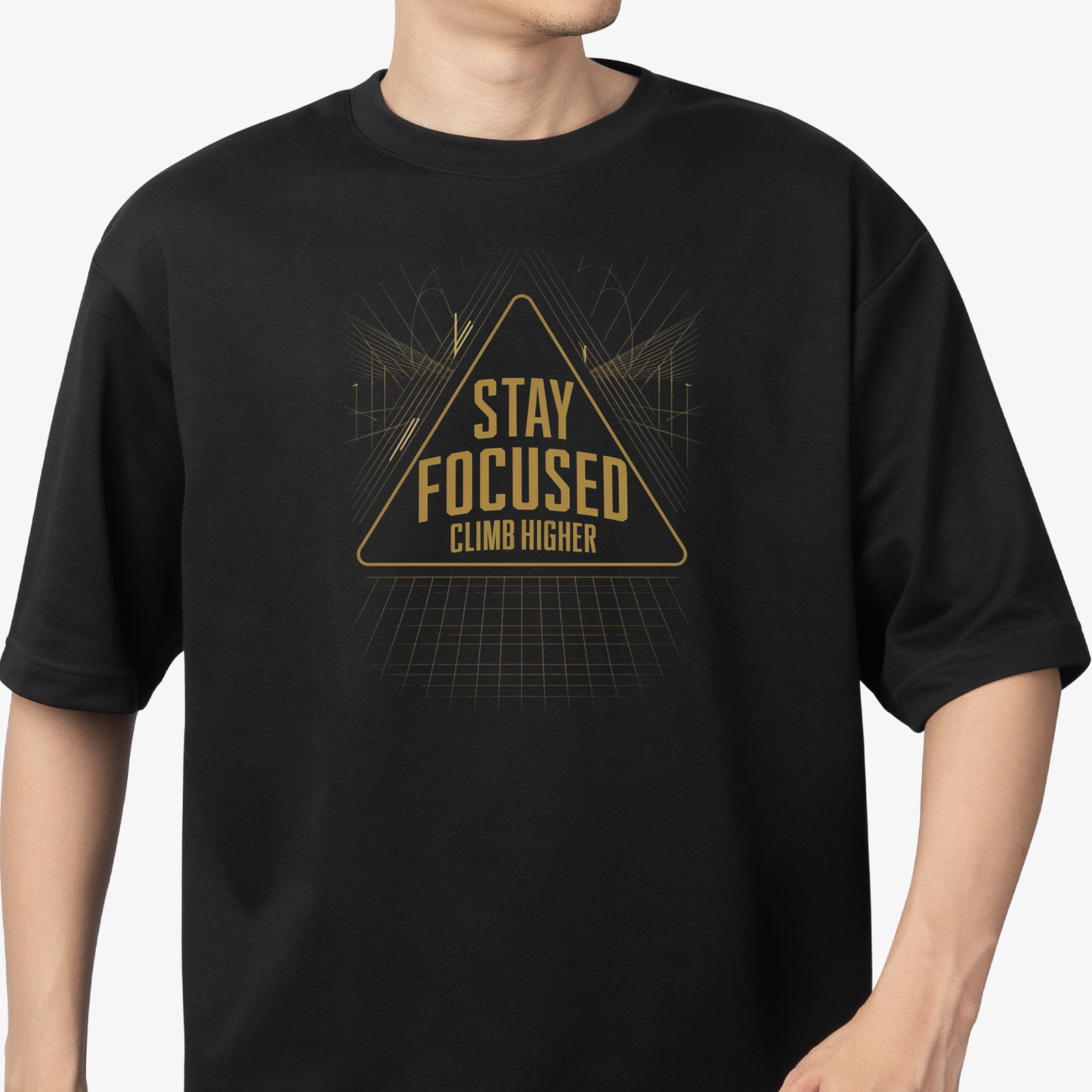 Stay focused T-Shirt - Round Neck Drop Shoulder Graphic Printed Oversized Cotton T-shirt