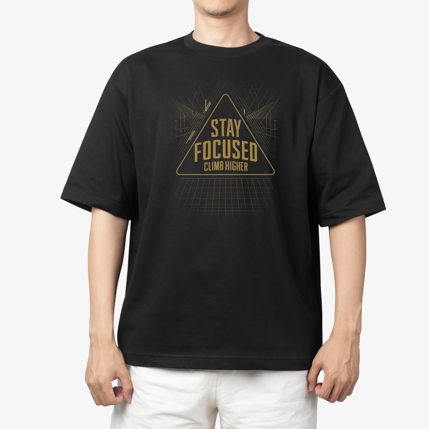 Stay focused T-Shirt - Round Neck Drop Shoulder Graphic Printed Oversized Cotton T-shirt