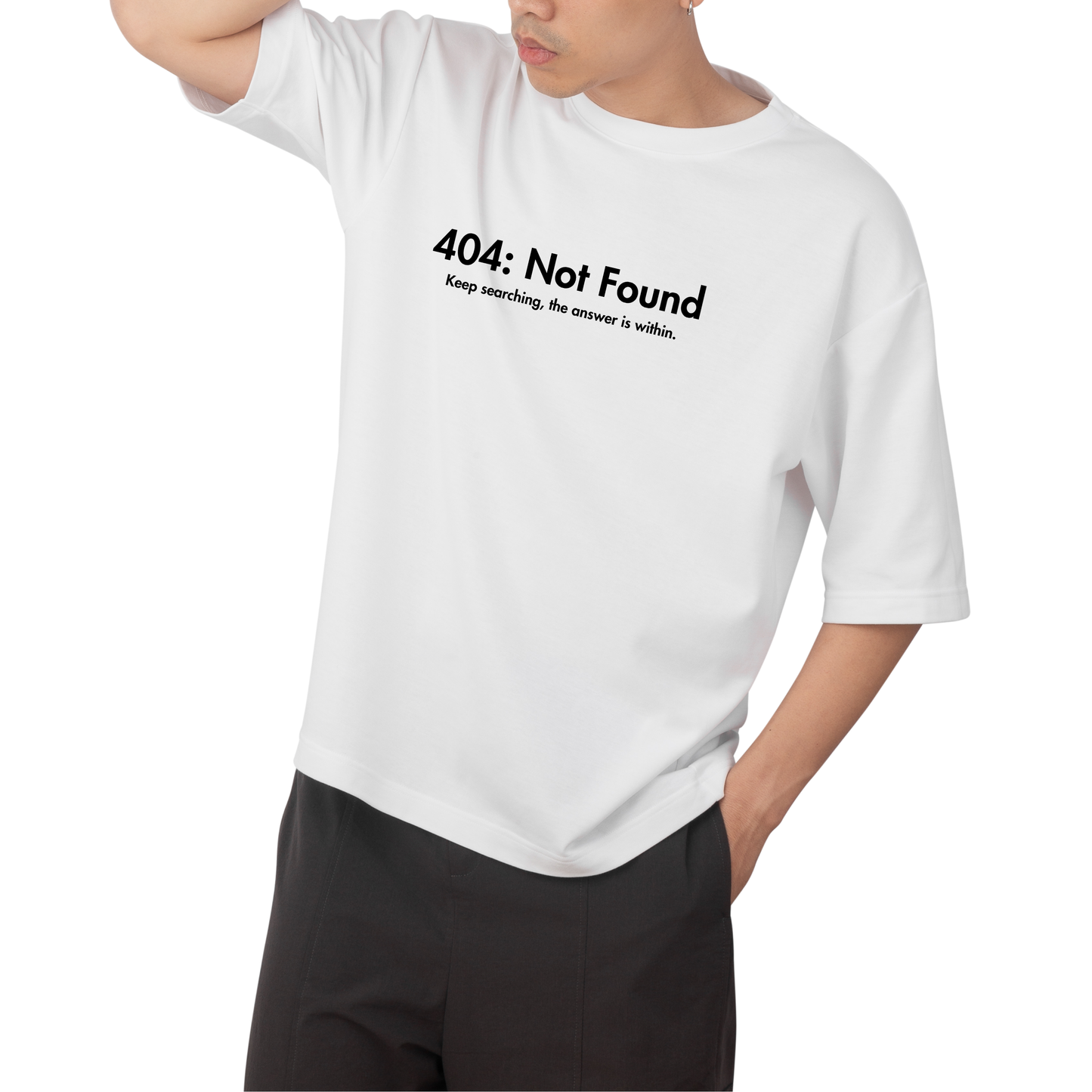 404 T-Shirt - Round Neck Drop Shoulder Graphic Printed Oversized Cotton T-shirt