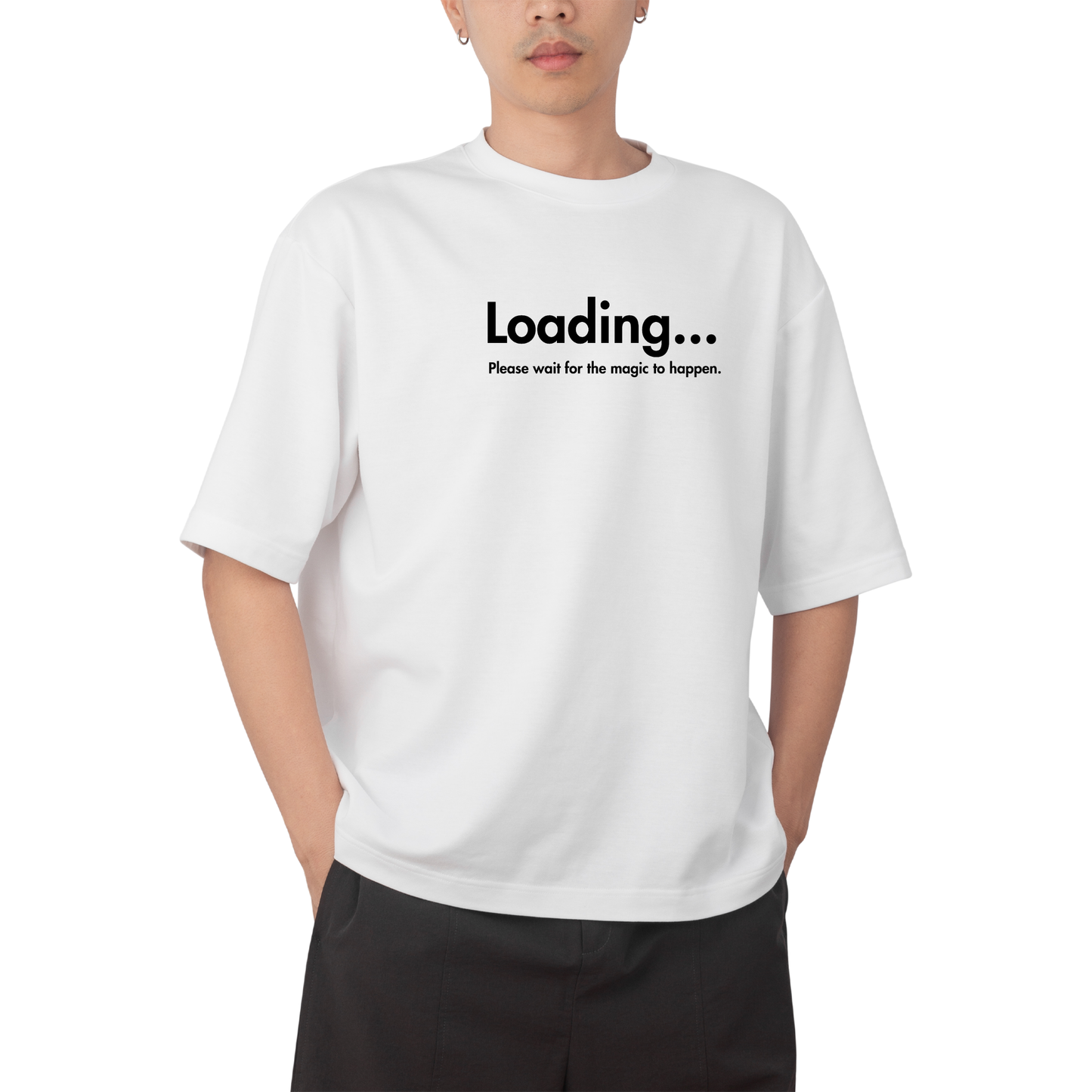 LOADING - Round Neck Drop Shoulder Graphic Printed Oversized Cotton T-shirt