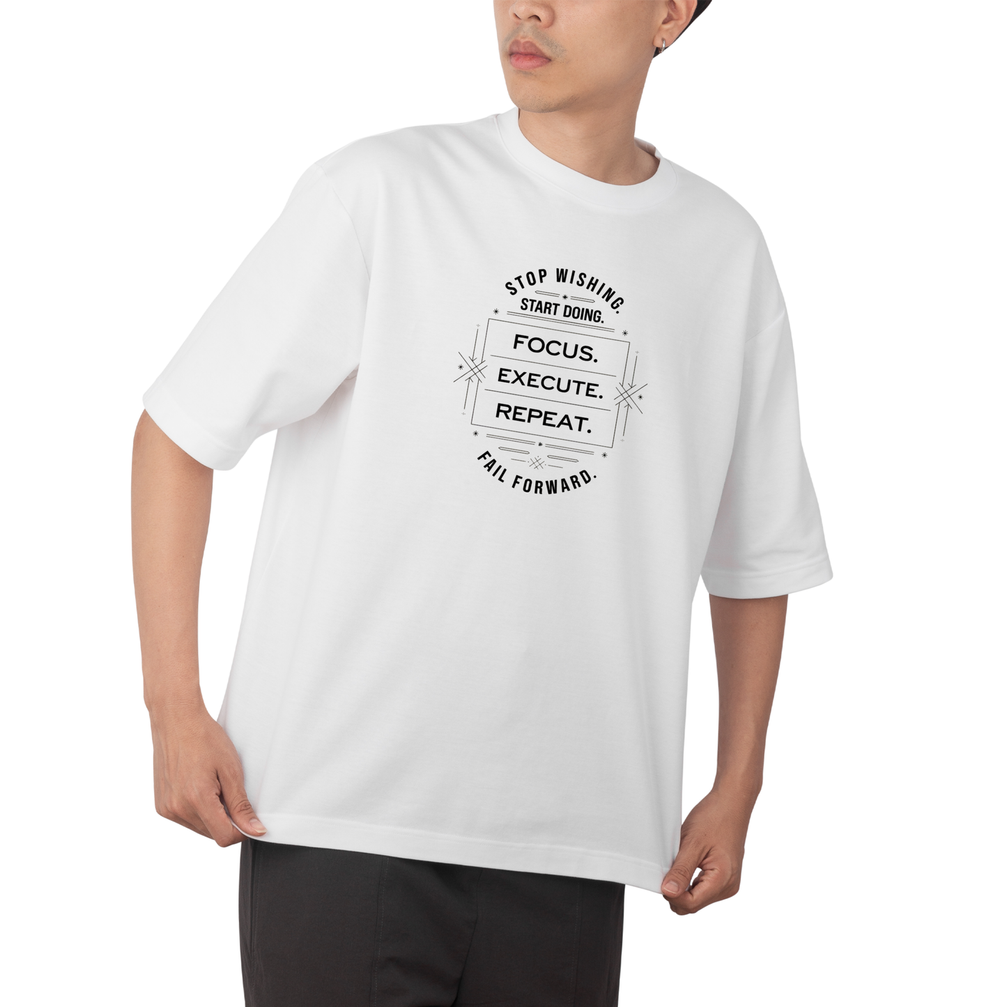 Start doing T-shirt- Round Neck Drop Shoulder Graphic Printed Oversized Cotton T-shirt
