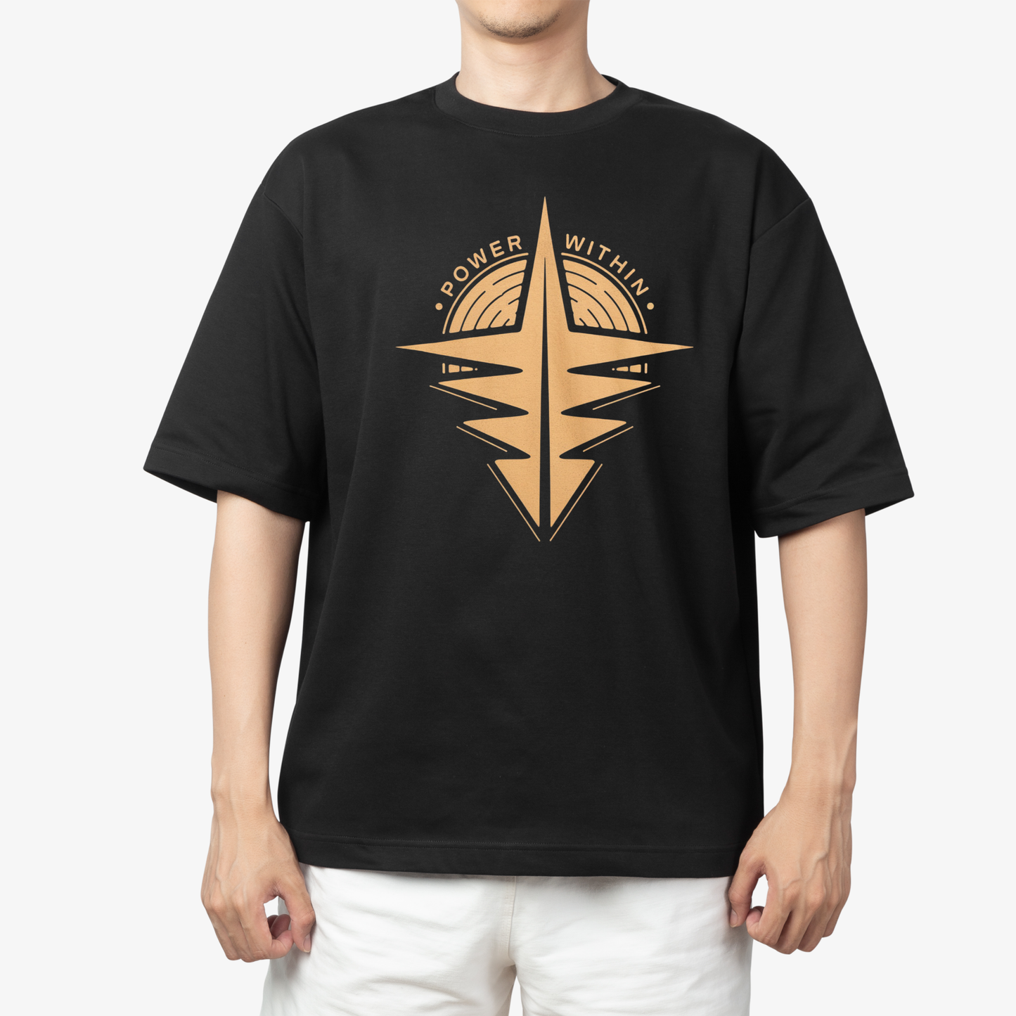 power with in T-Shirt - Round Neck Drop Shoulder Graphic Printed Oversized Cotton T-shirt