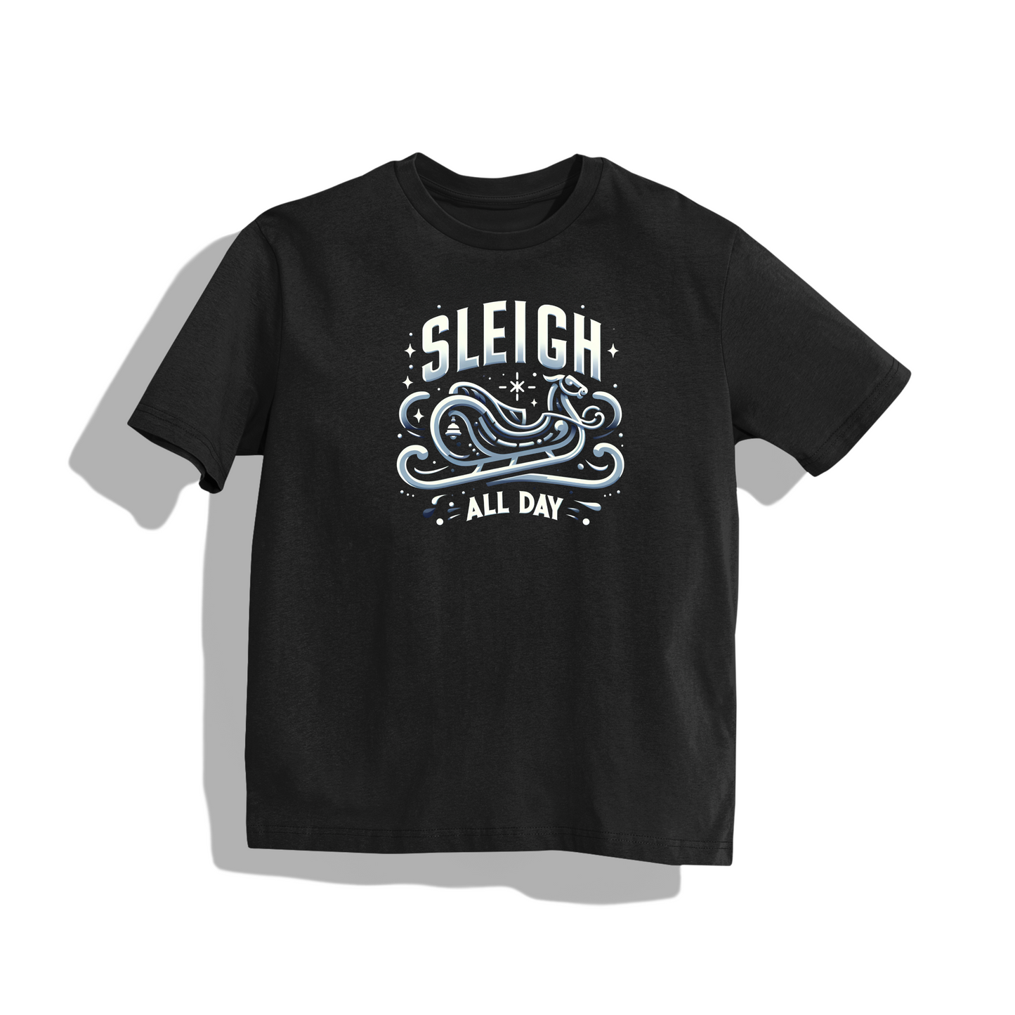 sleigh high- Round Neck Drop Shoulder Graphic Printed Oversized Cotton T-shirt christmas outfit
