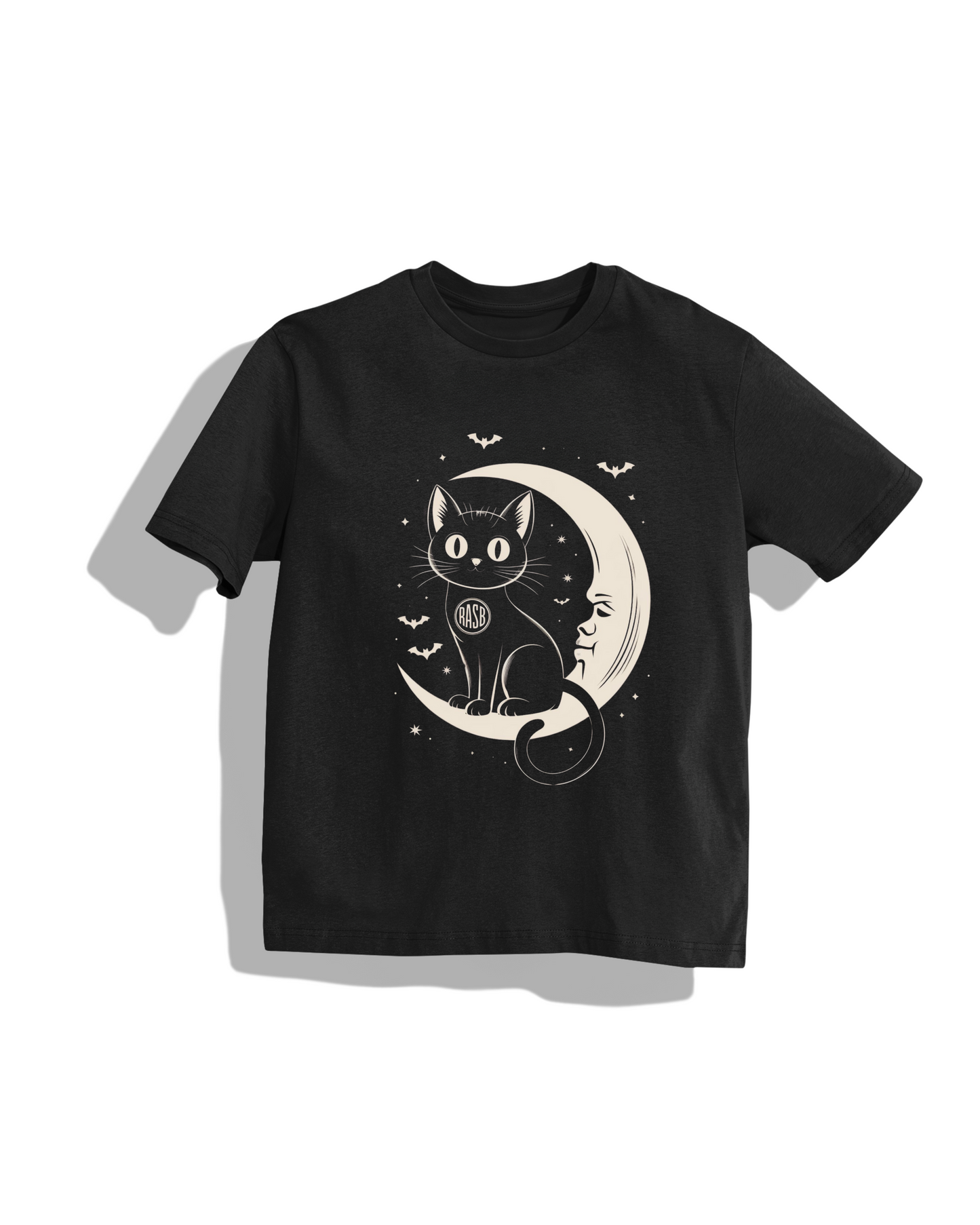 RASB Cat T-Shirt- Round Neck Drop Shoulder Graphic Printed Oversized Cotton T-shirt