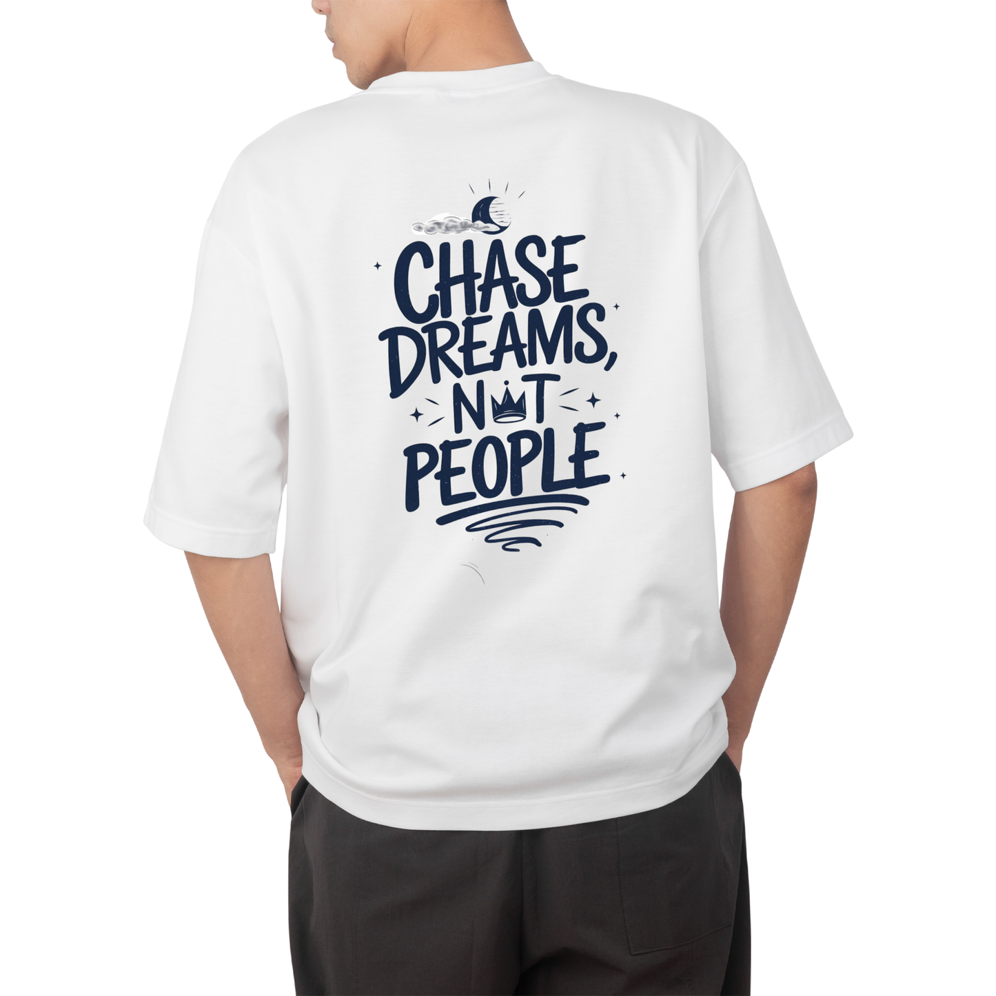 chase dream T-shirt- Round Neck Drop Shoulder Graphic Printed Oversized Cotton T-shirt