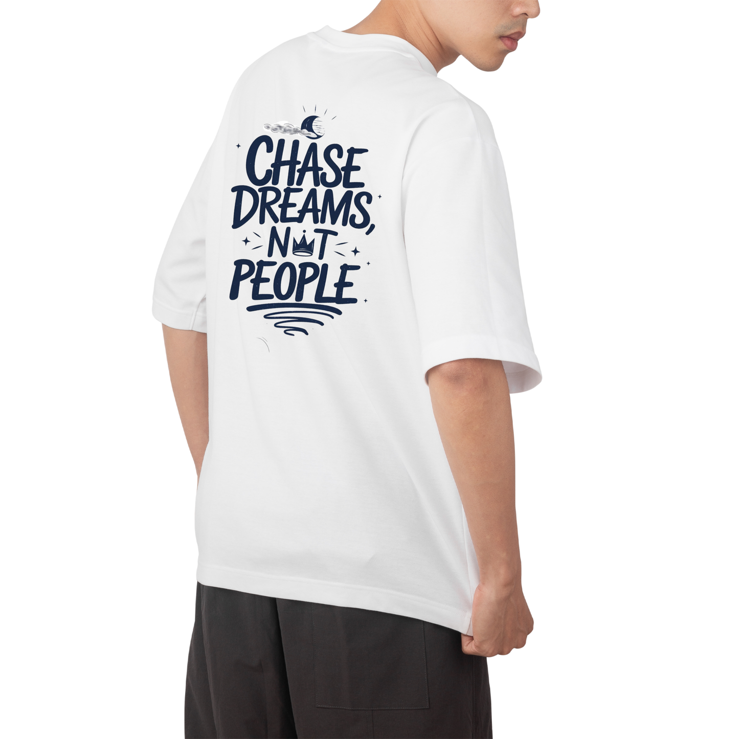 chase dream T-shirt- Round Neck Drop Shoulder Graphic Printed Oversized Cotton T-shirt